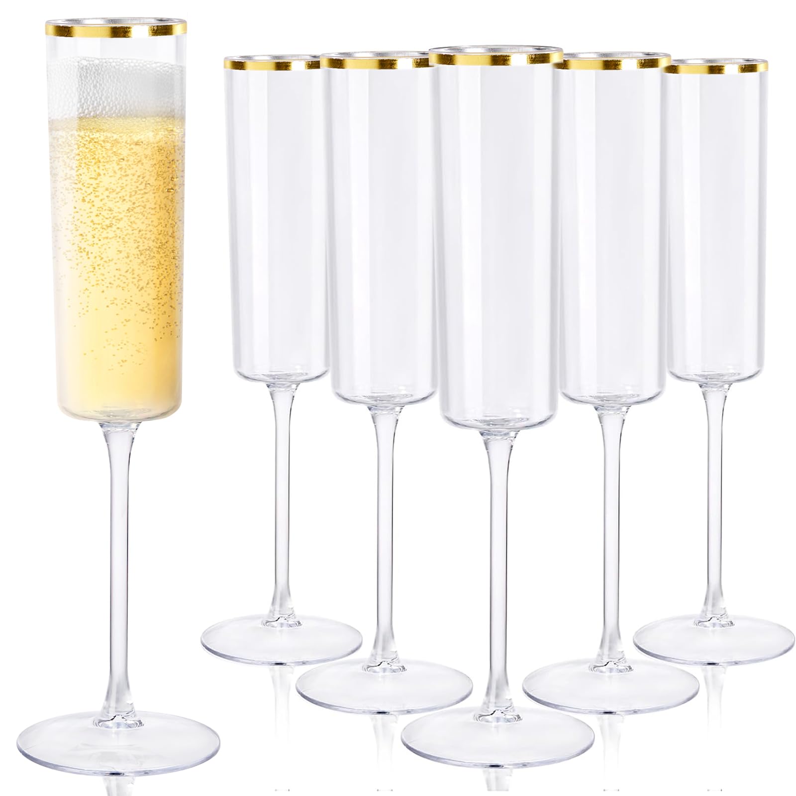 Ciaell Paquete de 24 copas de champán de plástico, transparentes y doradas, desechables de 6 onzas, vasos cuadrados de plástico para tostar, fiestas, cumpleaños, aniversarios, bodas