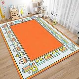 Tappeti Design Pädagogischer Spielteppich Kleine Zug-Cartoon-Bordüre in Orange, Schlafzimmer, Spielzimmer, Familienspiele-60x120cm