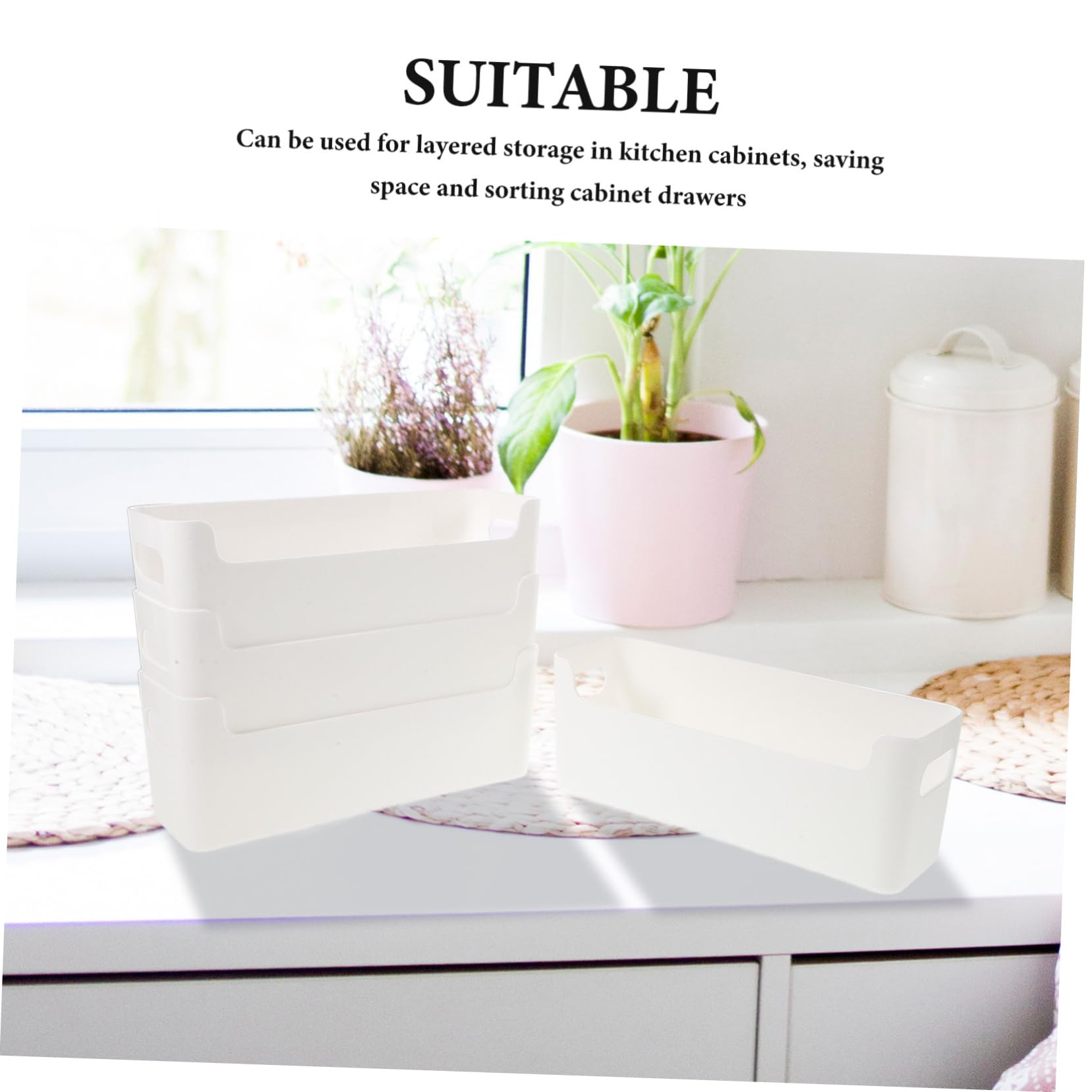 Organizer da Cucina 8 Pezzi in Plastica Bianco, Divisori | Pensili e Cassetti, Soluzione a Livelli Salvaspazio, Uso Rapido per Contenere Oggetti e Accessori