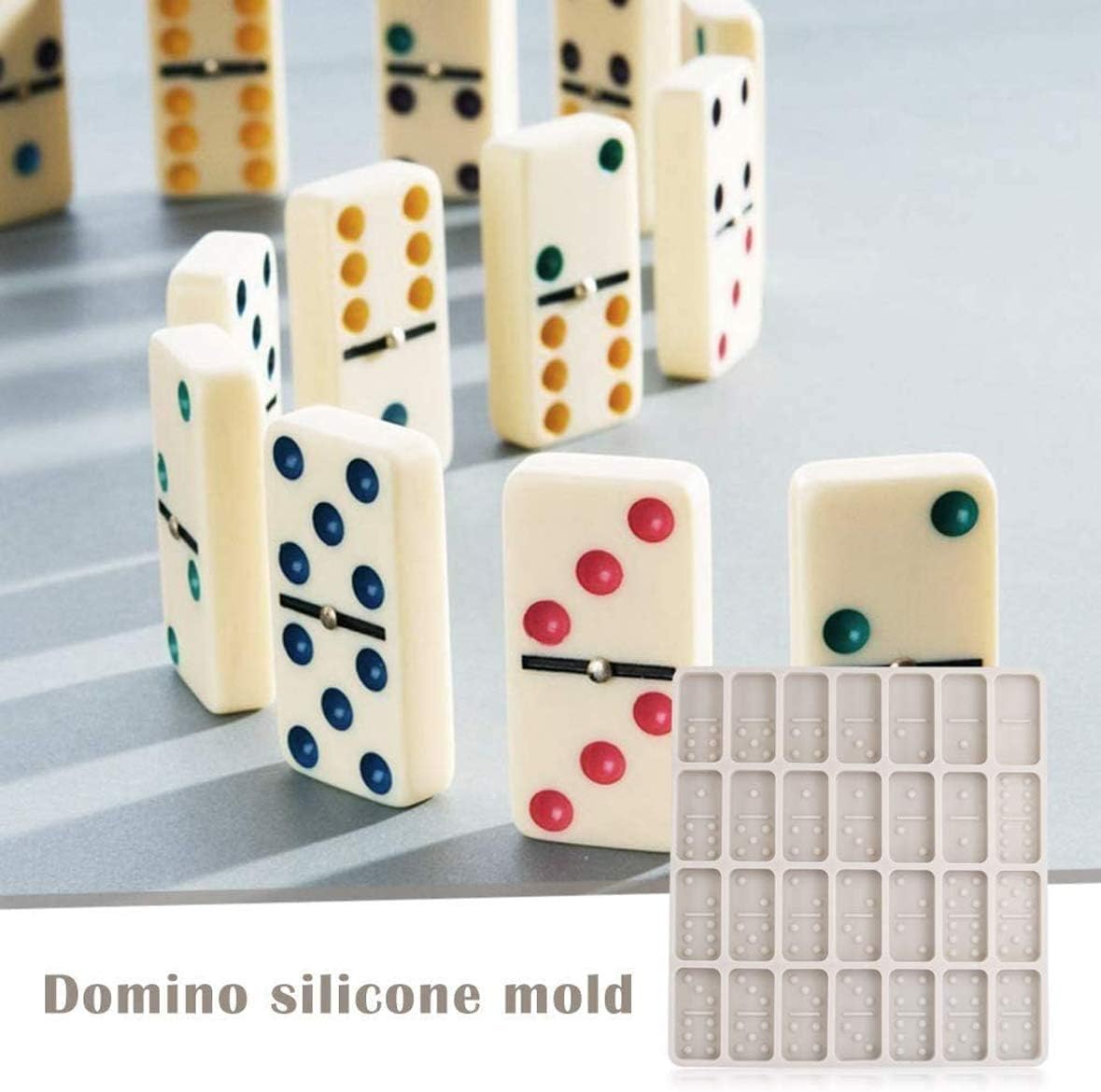 AMSS Domino Silicone Molds for Resin Casting, Big Size 28 Cavities Epoxy Resin Dominoes, DIY Personalized Craft Jewelry Making Tools (Yellow)