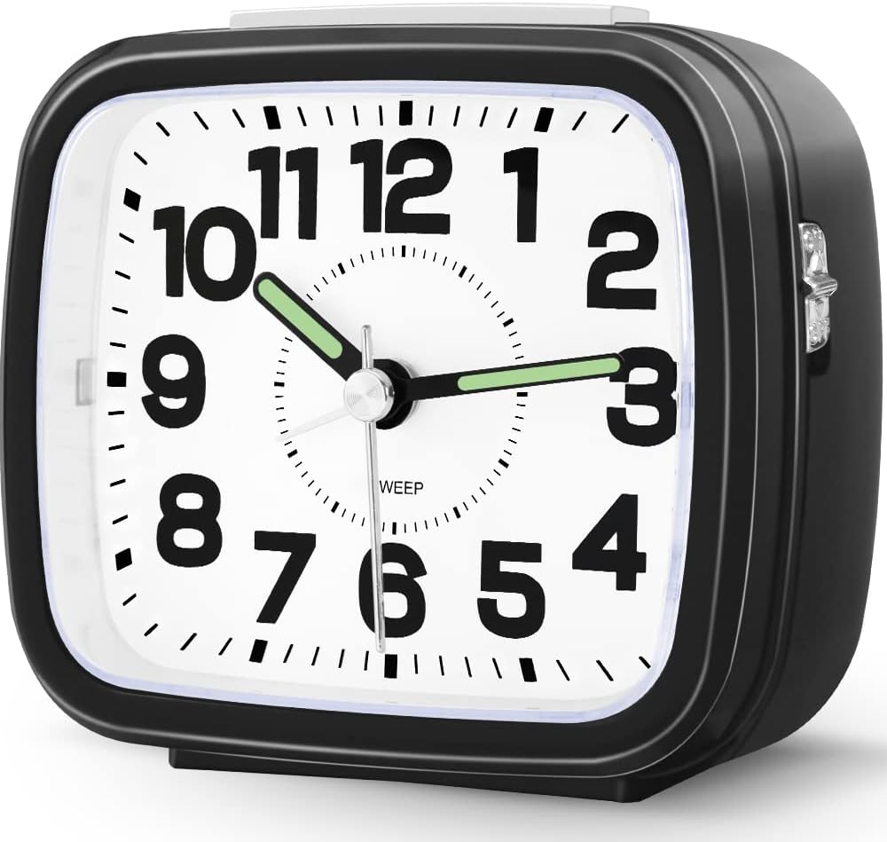HOPSEM Silent Alarm Clocks Bedside Battery Powered Clocks for Bedrooms