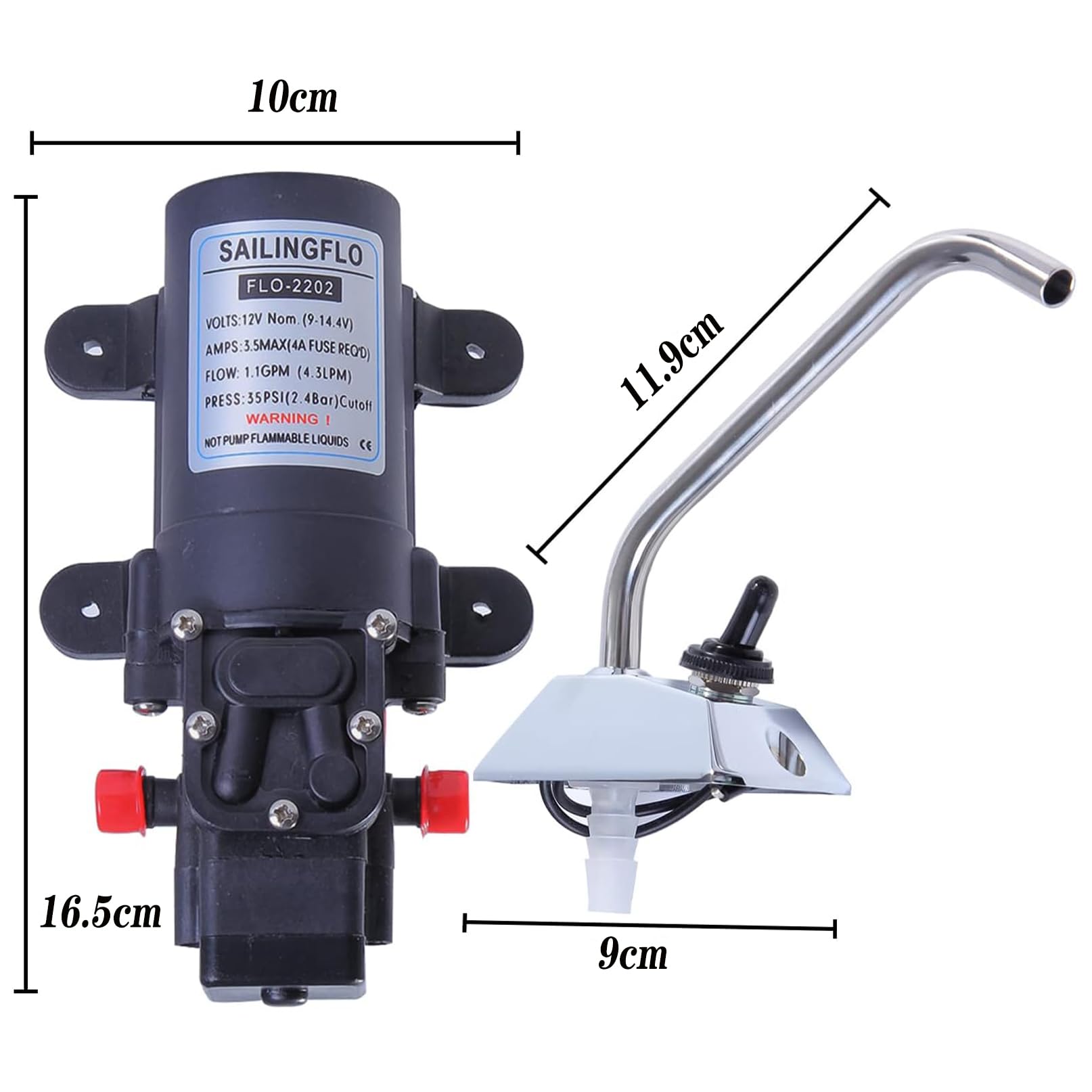 SEAFLO 12V DC 1.2 GPM 35 PSI 21-Series Diaphragm Water Pressure Pump For Marine Boat RV Caravan - View #3