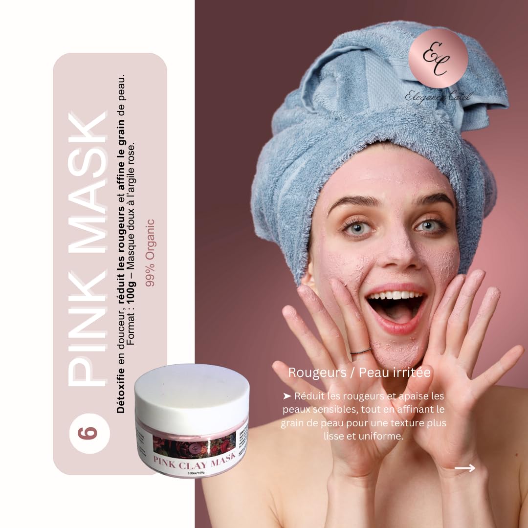 Cofanetto per la cura del viso biologico alla rosa, 6 prodotti, siero 30 ml, sapone 100 g, tonico, schiuma detergente, crema e maschera di argilla