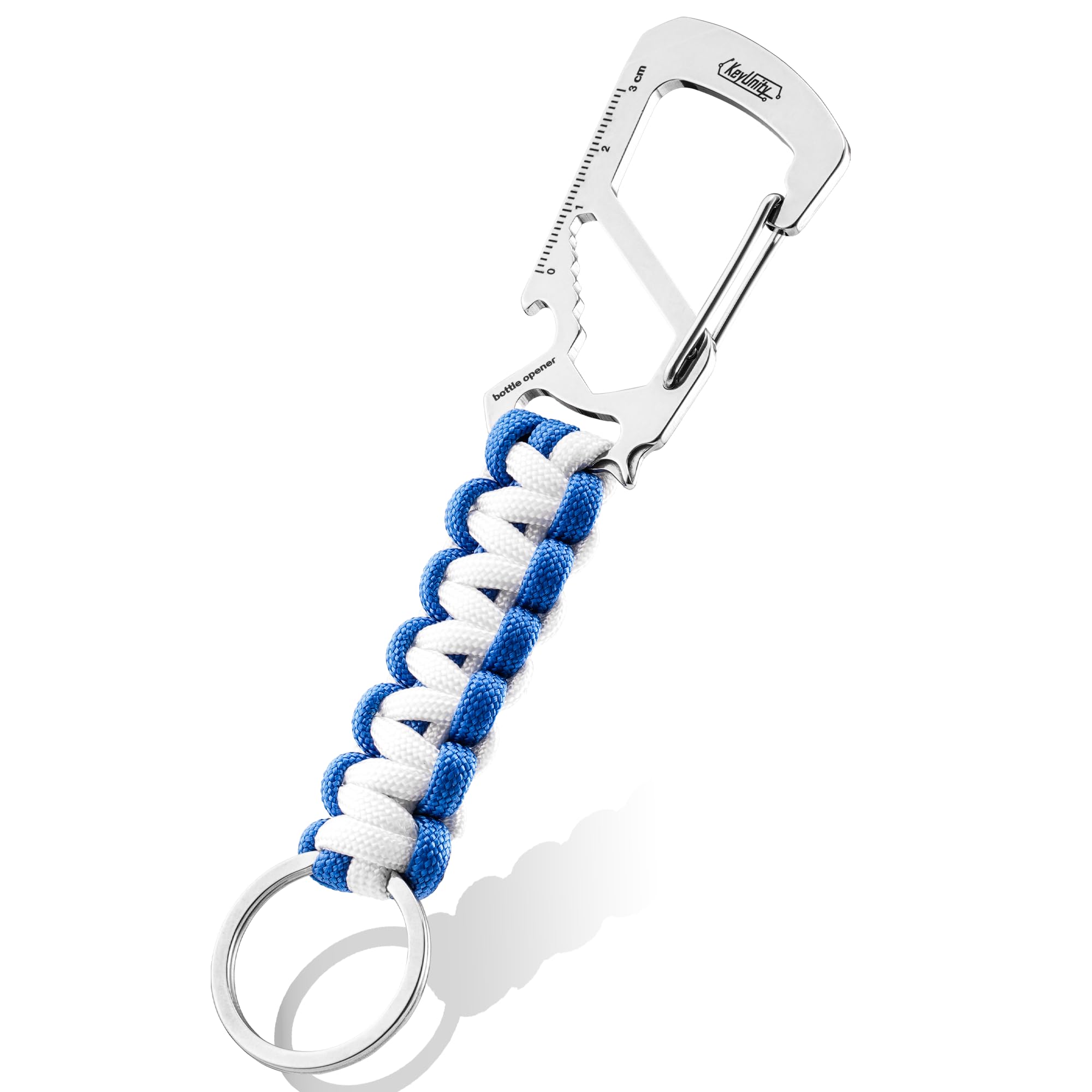 KeyUnity Carabiner Paracord KC00 Keychain Multi-functional [Ruler, Bottle Opener, Screwdriver, Wrench] Braided Stylish Key Chain with Key Ring, Stainless Steel, Lightweight EDC Multi-tool, Anti-fall