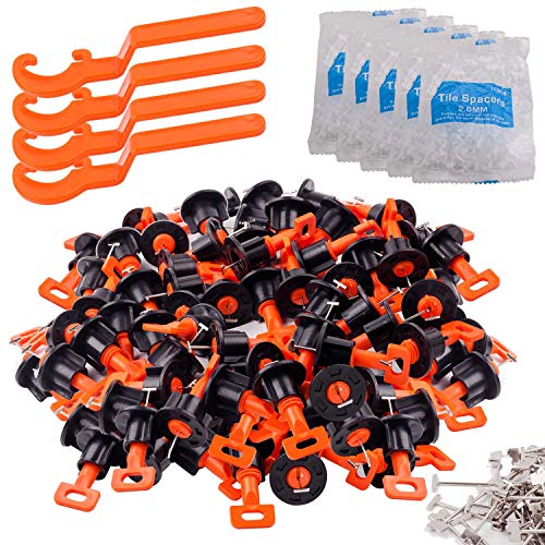 Tile Leveling System Kit with 100pcs Tile Leveler & 4 Special Wrenches & 500pcs 2mm Tile Spacers