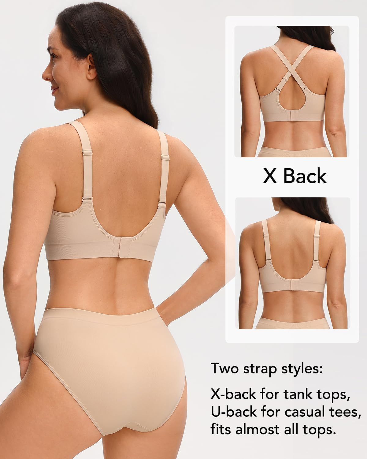 Evercute Womens V Neck Bras 3 Pack Adjustable Wireless Supportive No Underwire Bras Padded Comfort Bralette for Everyday