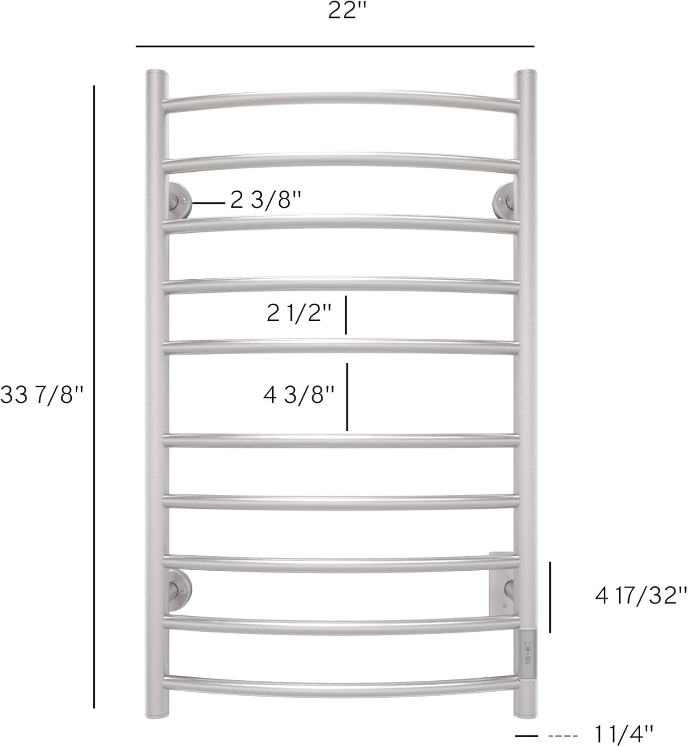 Exclusive Discount 60% Price Odass | Towel Warmer with Timer | Built-in Timer with Led Indicators | 3 Timer Modes: ON/Off, 2 H, 4 H | Wall Mounted | 10 Curved Bars | (Brush Nickel)
