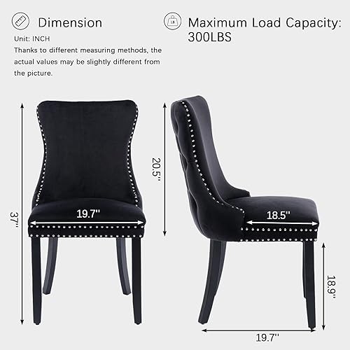 Miniatura 2 de DKLGG Juego de 2 sillas de comedor tapizadas con respaldo de ala sillas de comedor acogedoras con ribete de cabeza de clavo y patas de madera maciza