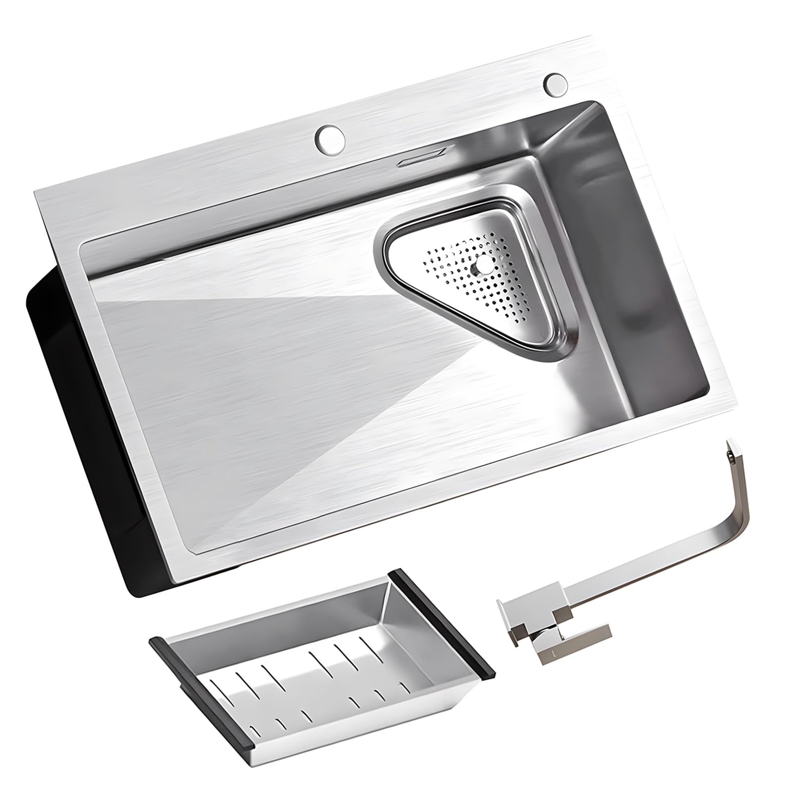 ZQFHSX Single Bowl Kitchen Sinks 304 Stainless Steel Bar with Drain Top Mount Or Undermount (Color : B, Size 75x45x21cm)