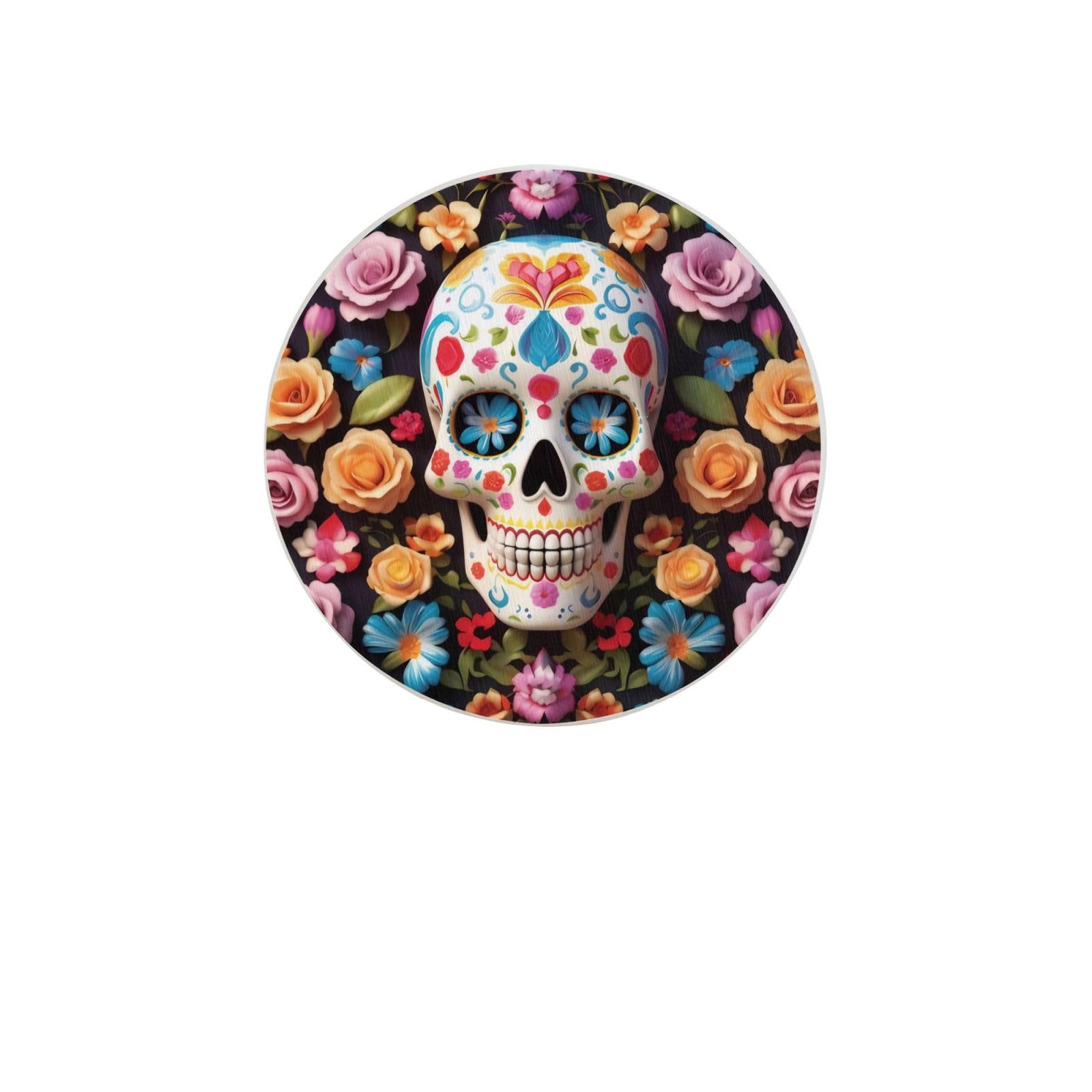 Sugar and Skulls and Flowers Absorbent Drink Coasters Diatomaceous Round Coaster 4 Inch Reusable Cup Coasters Set 4pc