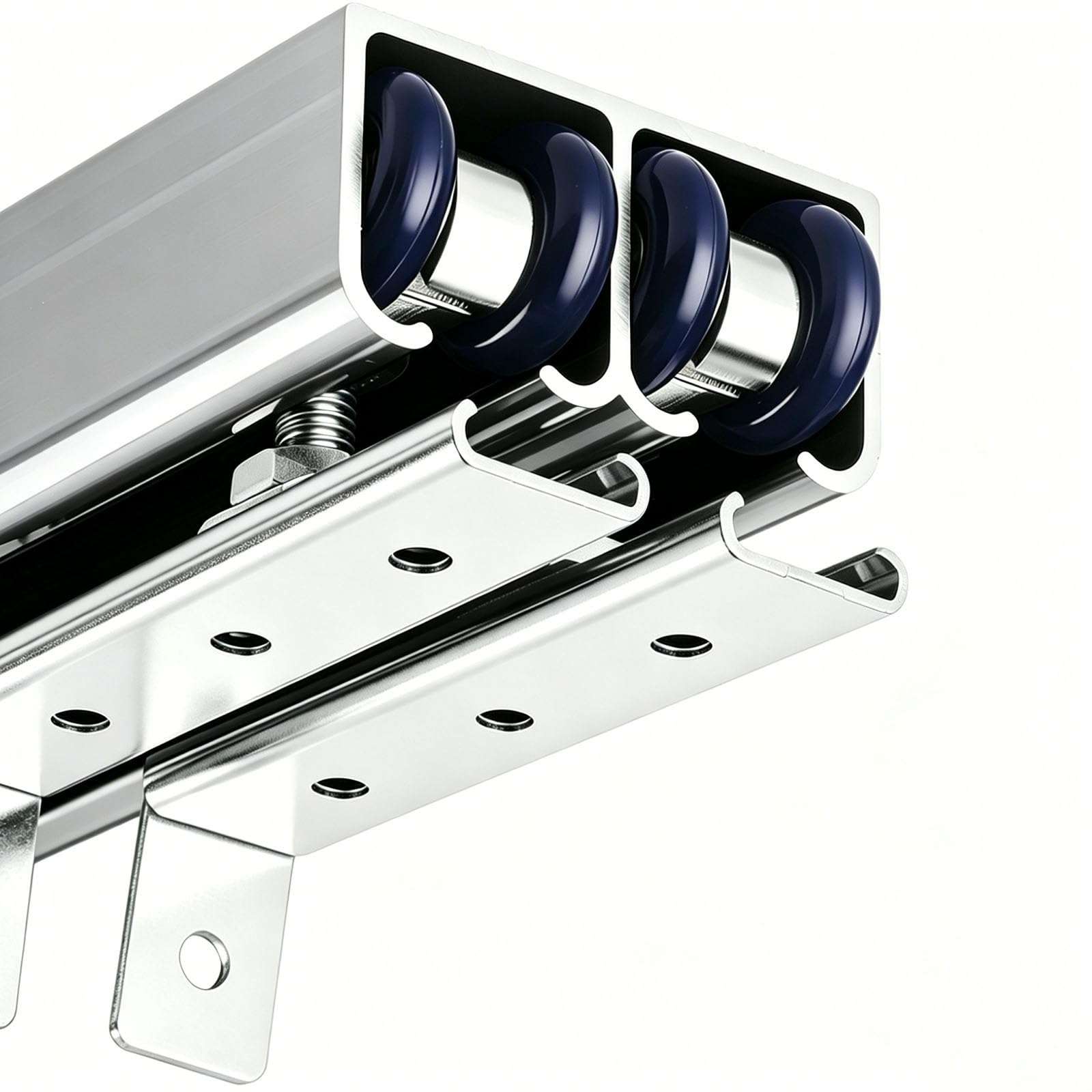 HDYZJQ Hanging Bypass Closet Doors Hardware Kit, Customizable Length Double Sliding Door Rail for 3-5cm Thick Doors, Pocket Door Track and Rollers Soft Close(Silver,155cm/61in)
