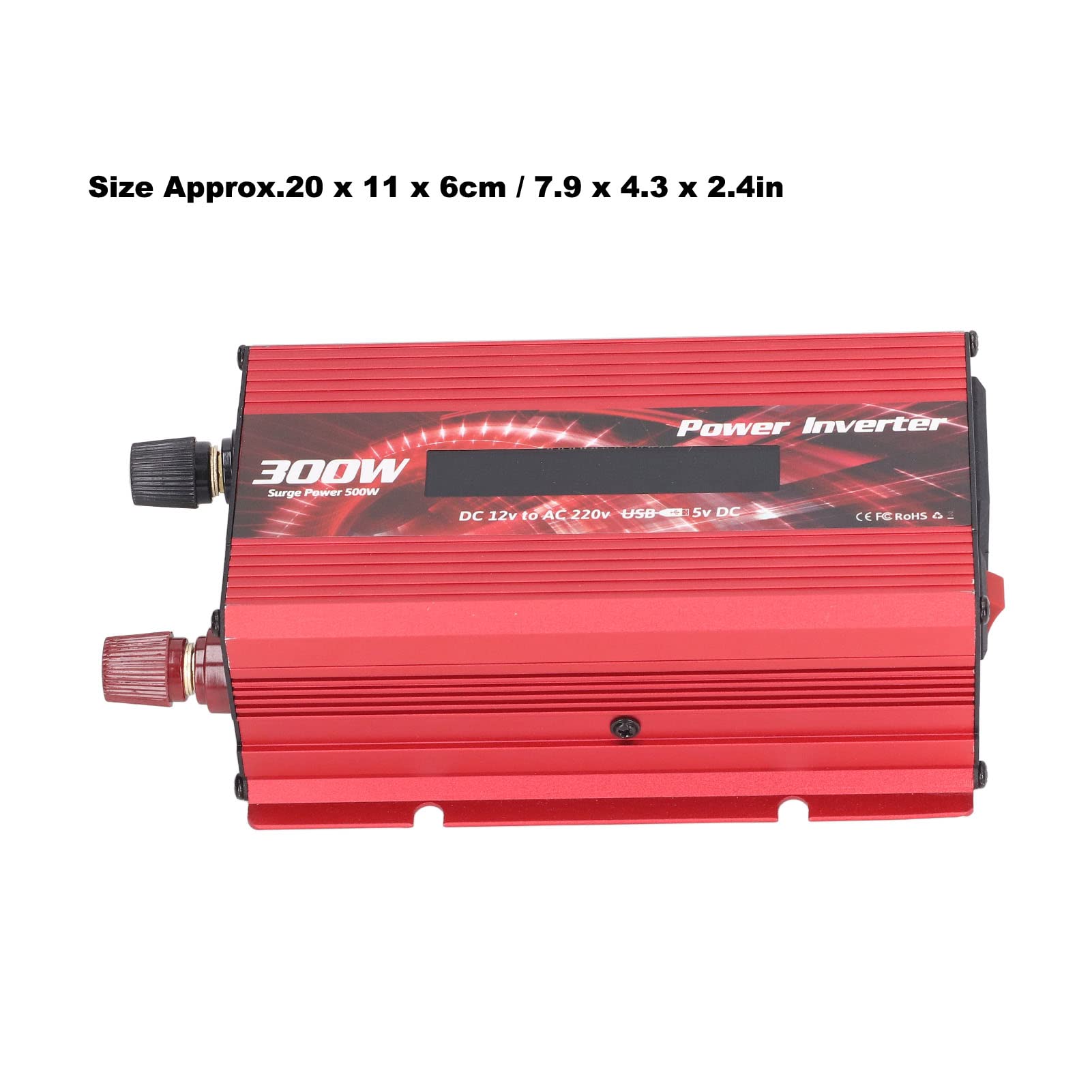 Garosa Konwerter Samochodowy Aluminiowy Falownik 300 W DC 12 V na AC 220 V z 2 A USB Wentylator Chłodzący z Wyświetlaczem LCD Do Podróży Samochodem Wycieczki Drogowe Do Użytku na Zewnątrz (czerwony)