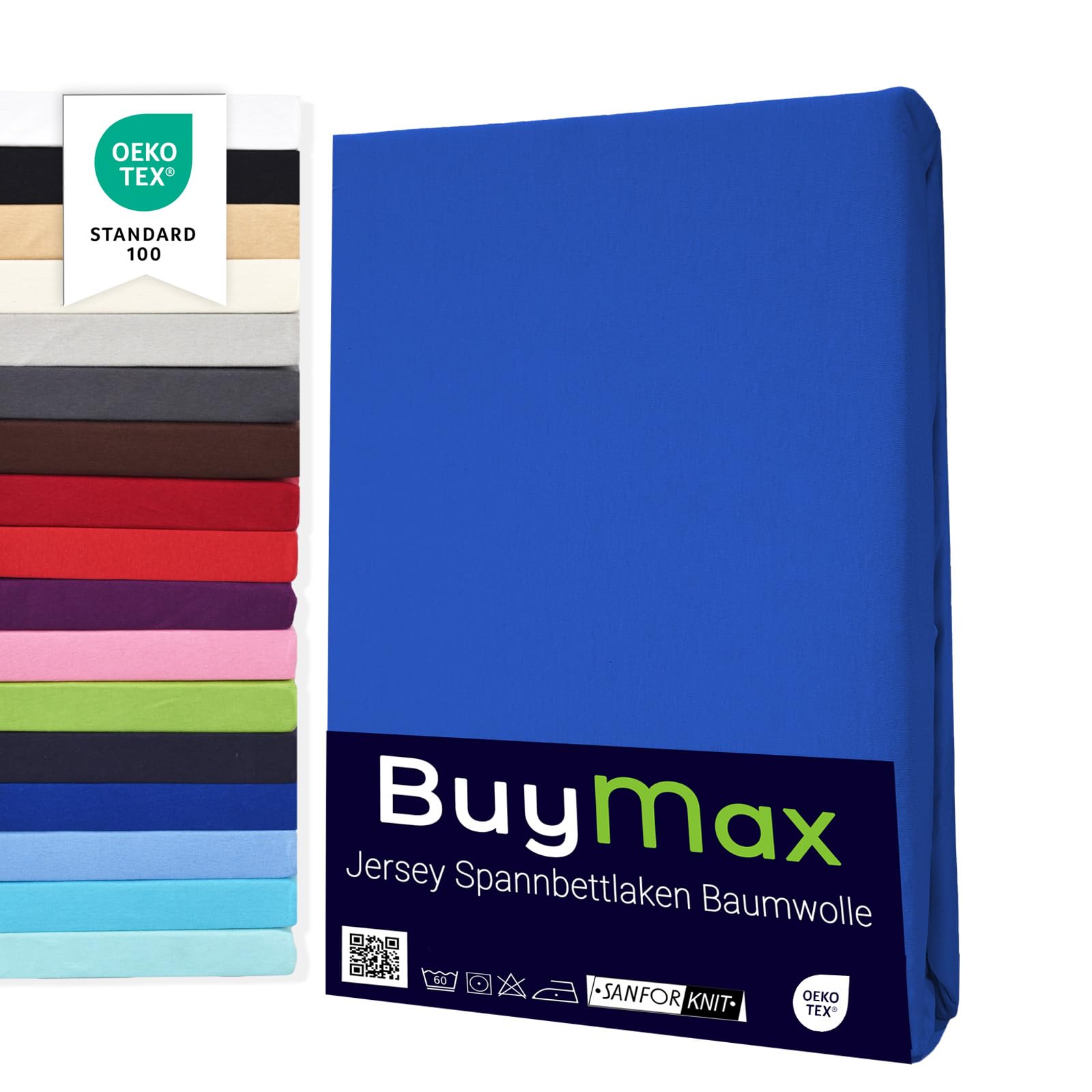 Buymax Spannbettlaken 90x200cm Doppelpack 100% Baumwolle Spannbetttuch Bettlaken Jersey, Matratzenhöhe bis 25 cm, Farbe Dunkelblau