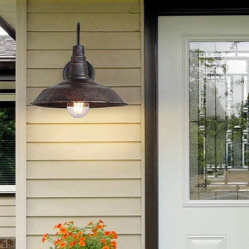 Miniatura 5 de Paquete de 3 lámparas de granero de cuello de cisne para exteriores, estilo retro, de 10 pulgadas, lámpara de pared exterior de hierro, cúpula de