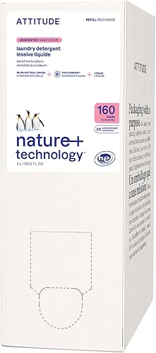 ATTITUDE Detergente para ropa, verificado por EWG, fórmula a base de plantas y minerales, compatible con HE, productos para el hogar veganos y