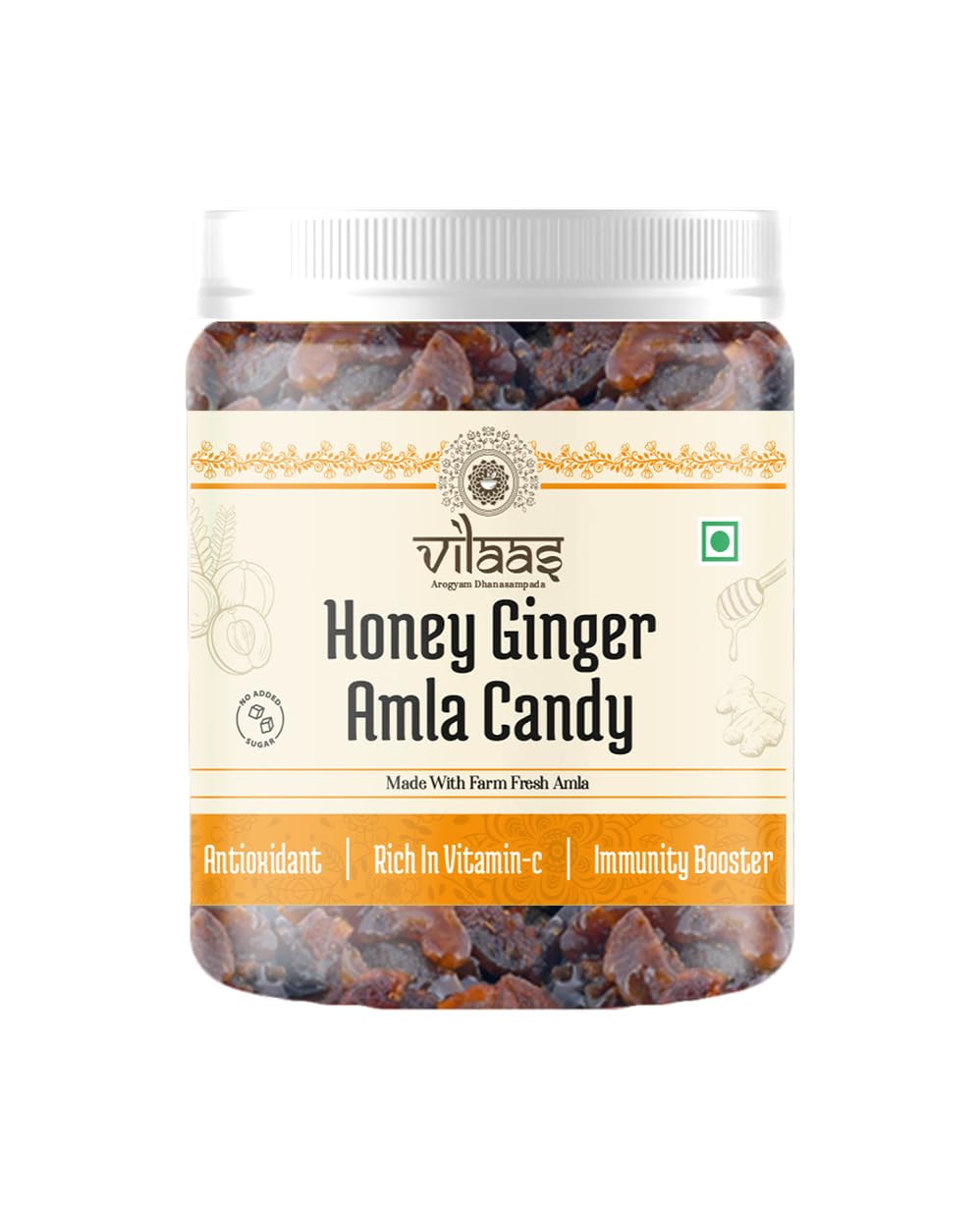 Vilaas Dried Honey Ginger Amla Candy 300gm | Tangy & Sweet Indian Gooseberry for Eating | Low Processed and Sugar Free Amla | All Natural Ingredients | After Meal Mouth Freshner Mukhwas | No Artificial Preservative