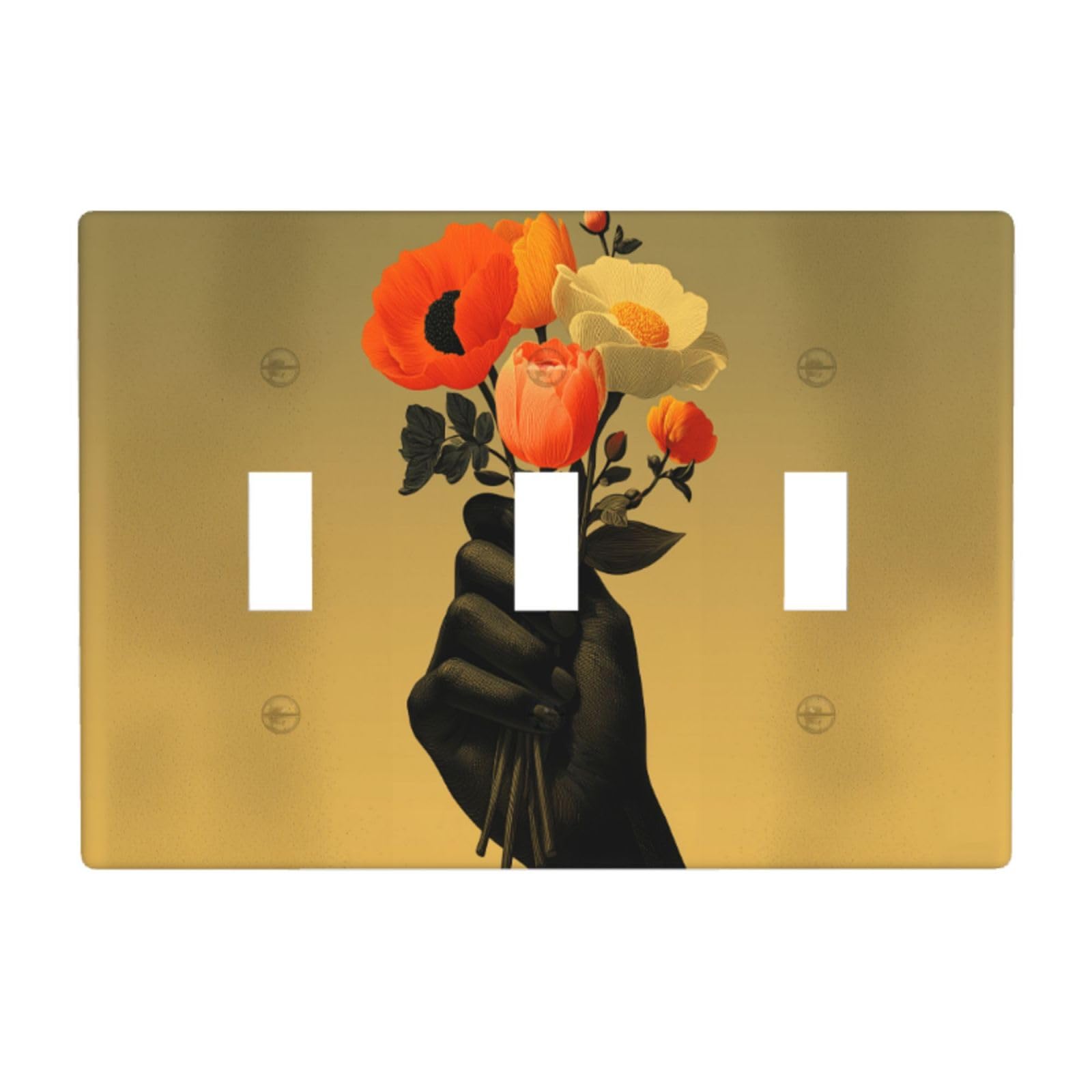 Woshuwo White African Hand Holding A Bouquet Of Flowers Light Switch Covers 3 Gang Triple Toggle Wall Plate Switchplate Electrical Faceplate For Bathroom Kitchen Bedroom Decor