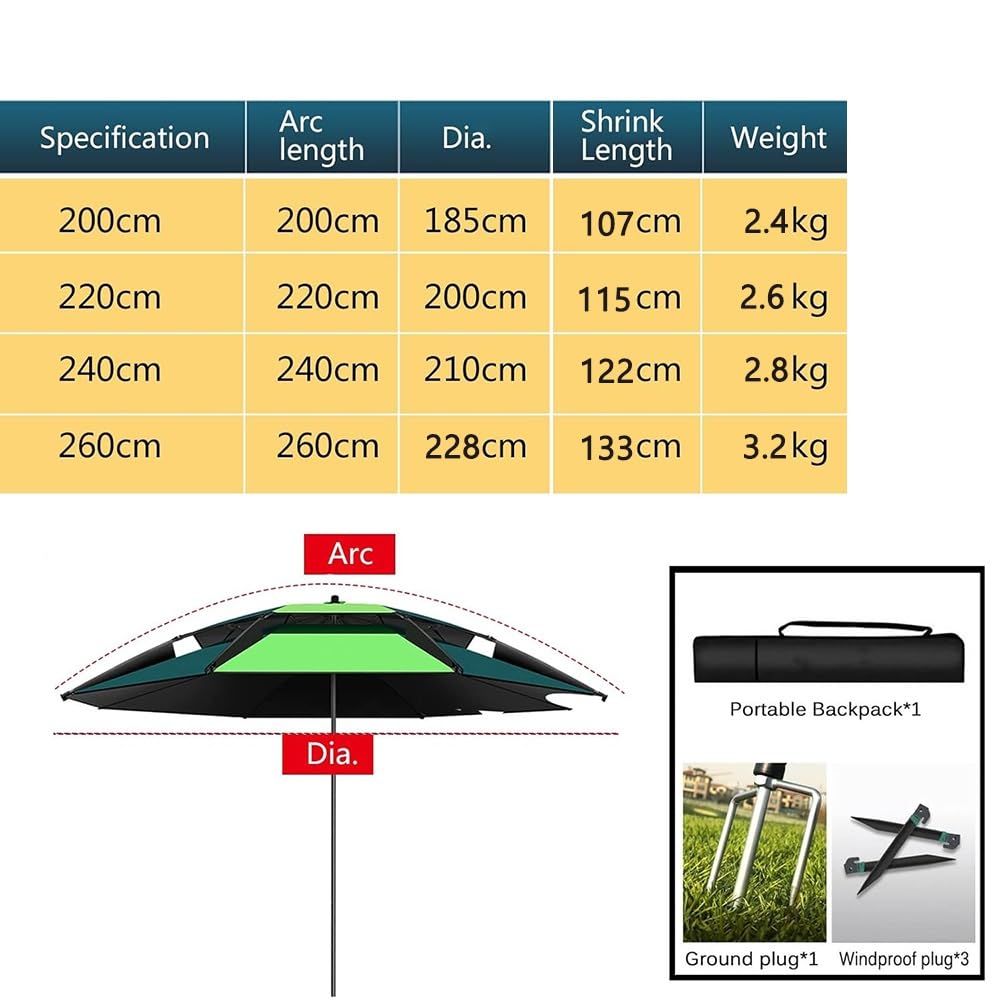 Ombrellone da pesca per esterni, 2,6 m, portatile, rotondo, ideale per spiaggia, piscina, campeggio, patio, golf, blu navy.