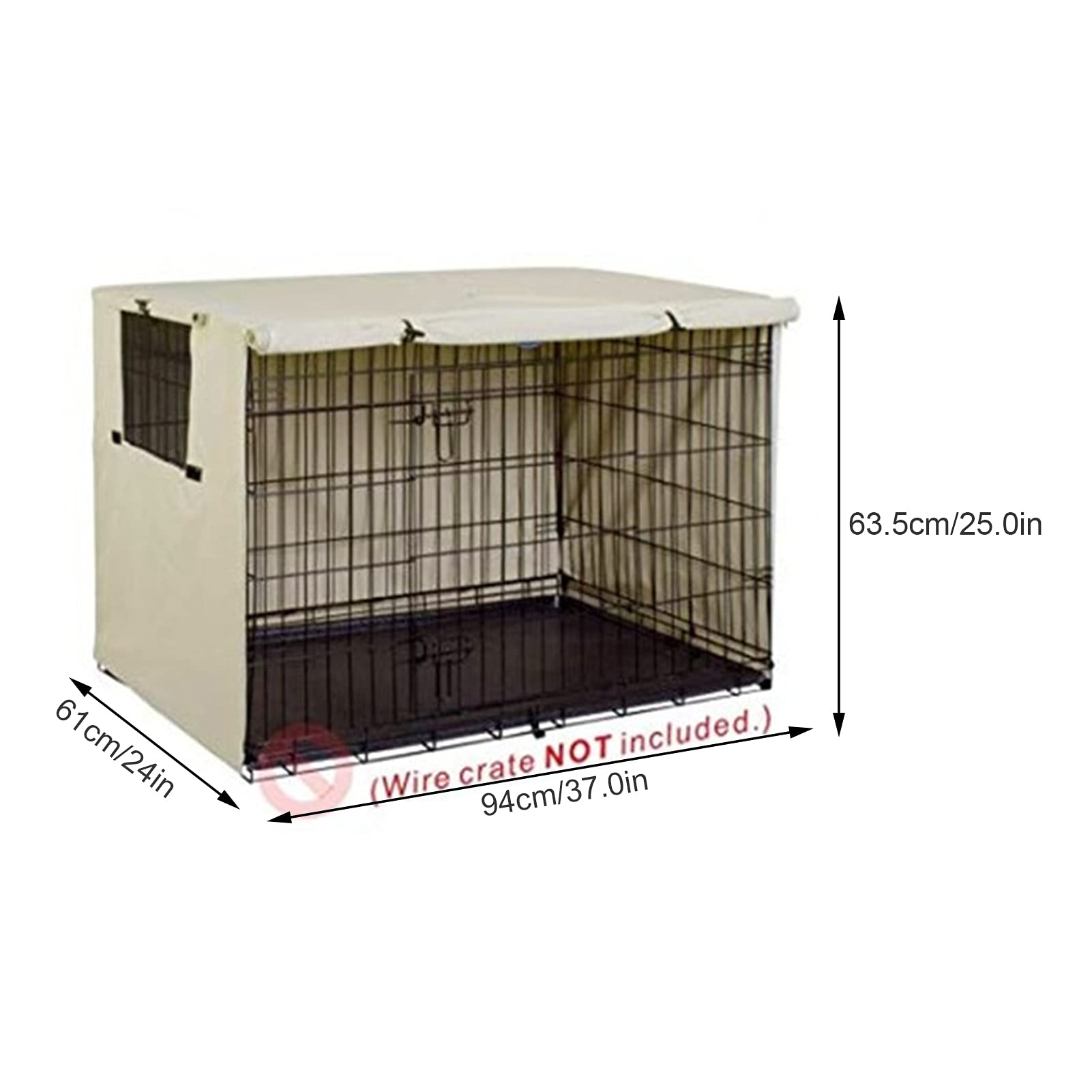 Lybunair 94x63.5x61cm Oxford Cloth Dog Crate Cover Impermeable Dust Proof Pet Kennel for Wire Dog Cages (Beige)