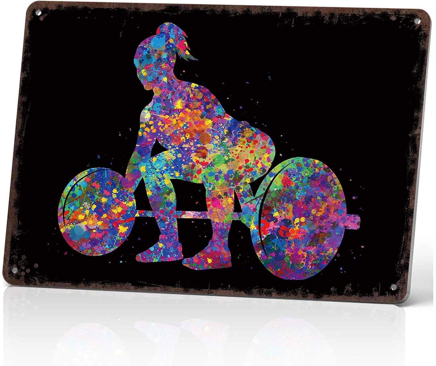 Colorful Female Weightlifter Vintage Metal Signs 8 X 12 Inch