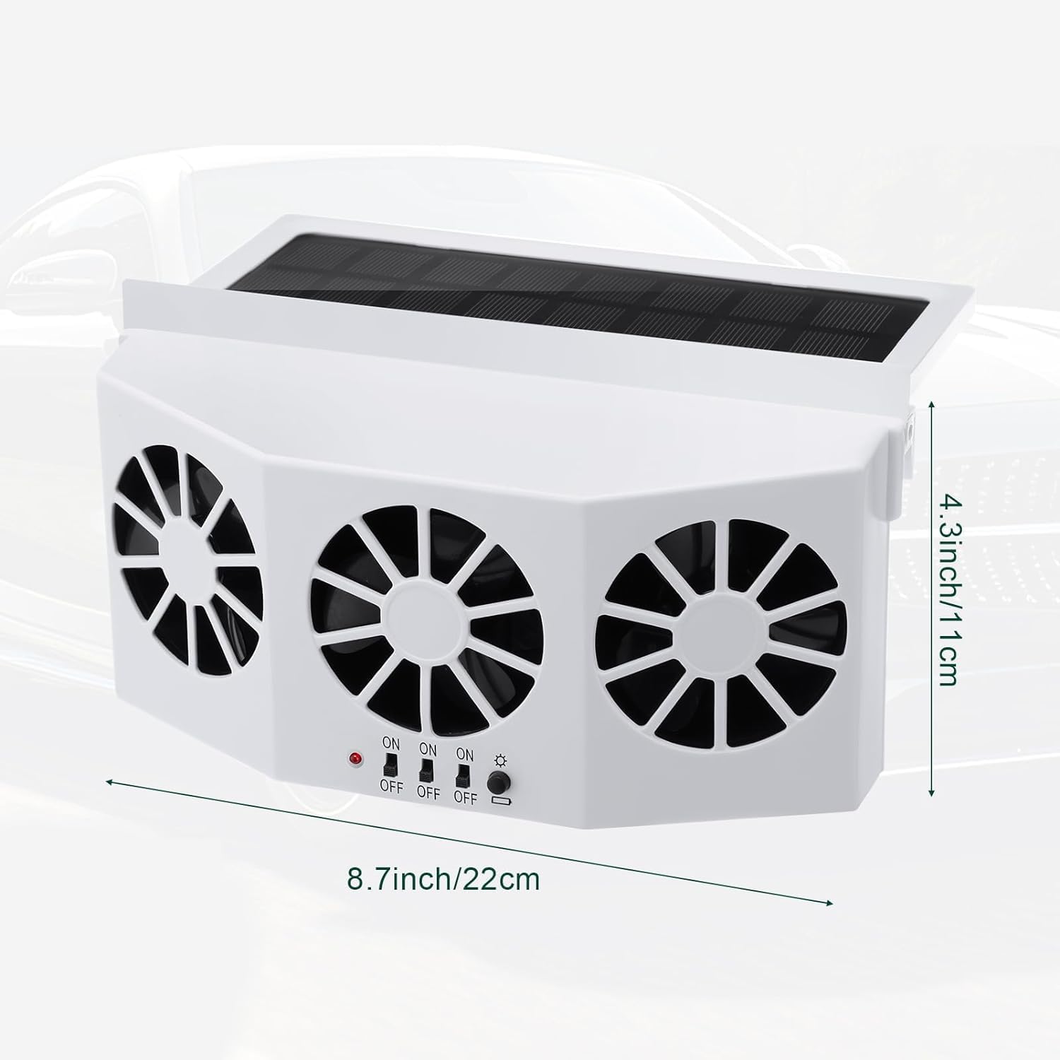 Solar Powered Car Fan Auto Front/Rear Window Air Vent Exhaust Fan Vehicle Radiator Vent with Ventilation - White