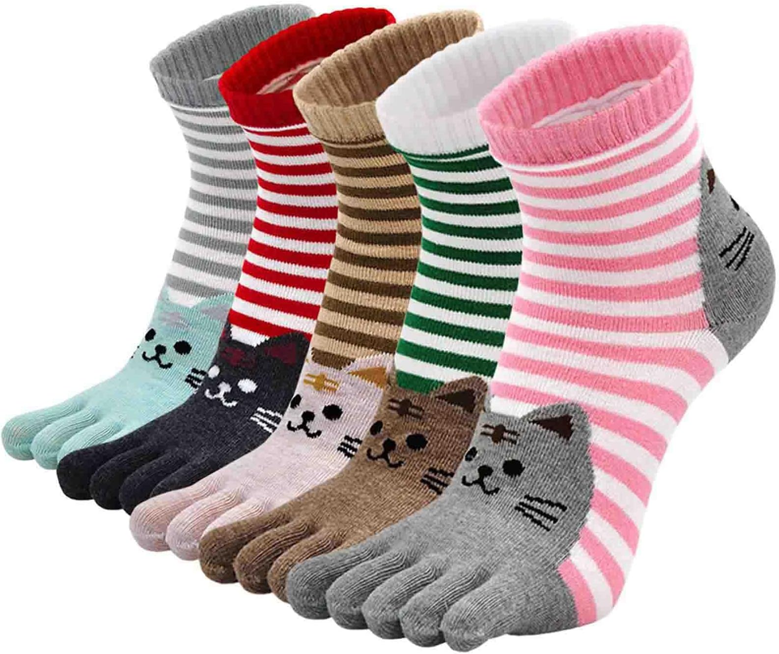 Womens Toe Socks Ladies Five Finger Running Socks Mini Crew Sport Cotton Socks 4/5 Pairs