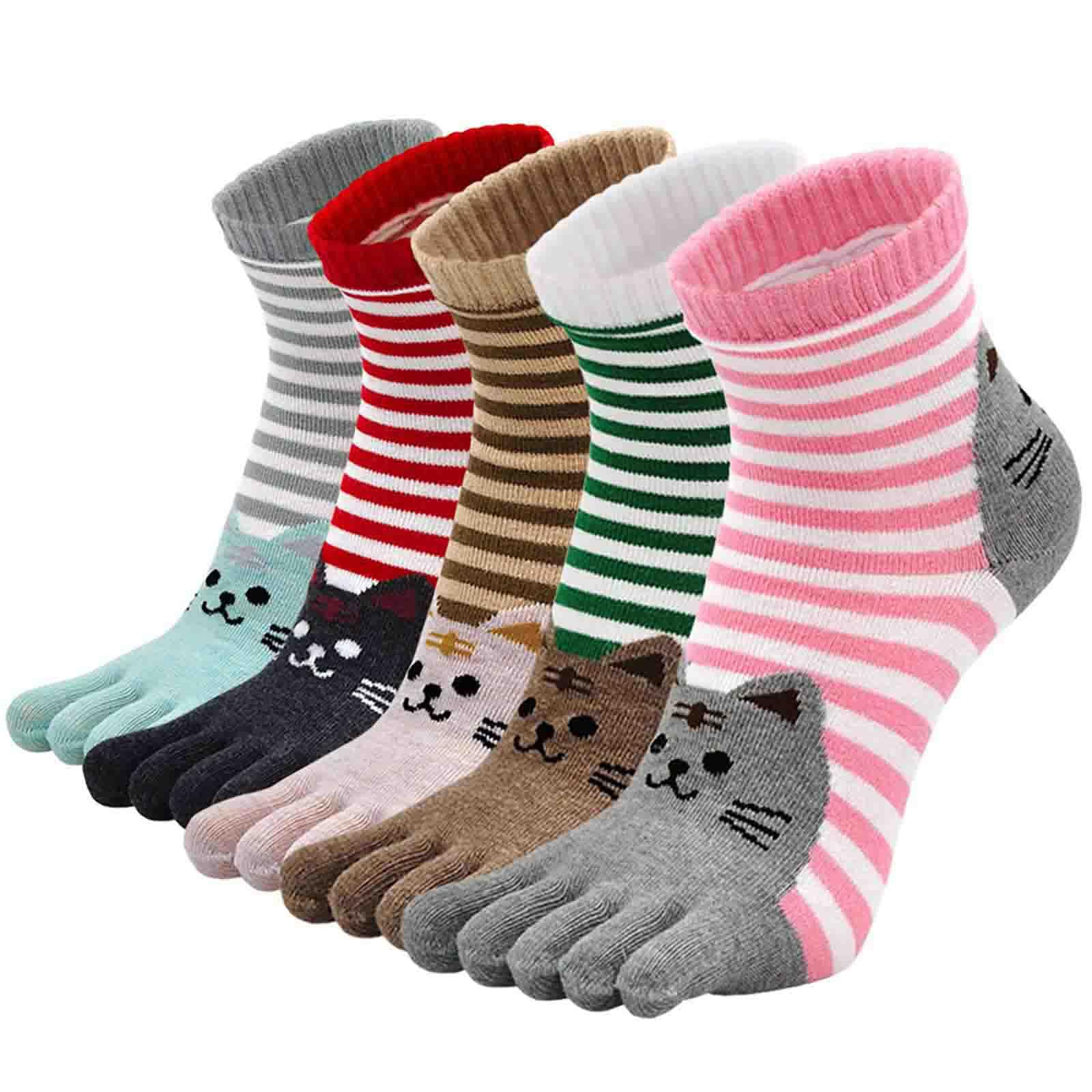 PUTUOWomens Toe Socks Ladies Five Finger Running Socks Mini Crew Sport Cotton Socks 4/5 Pairs
