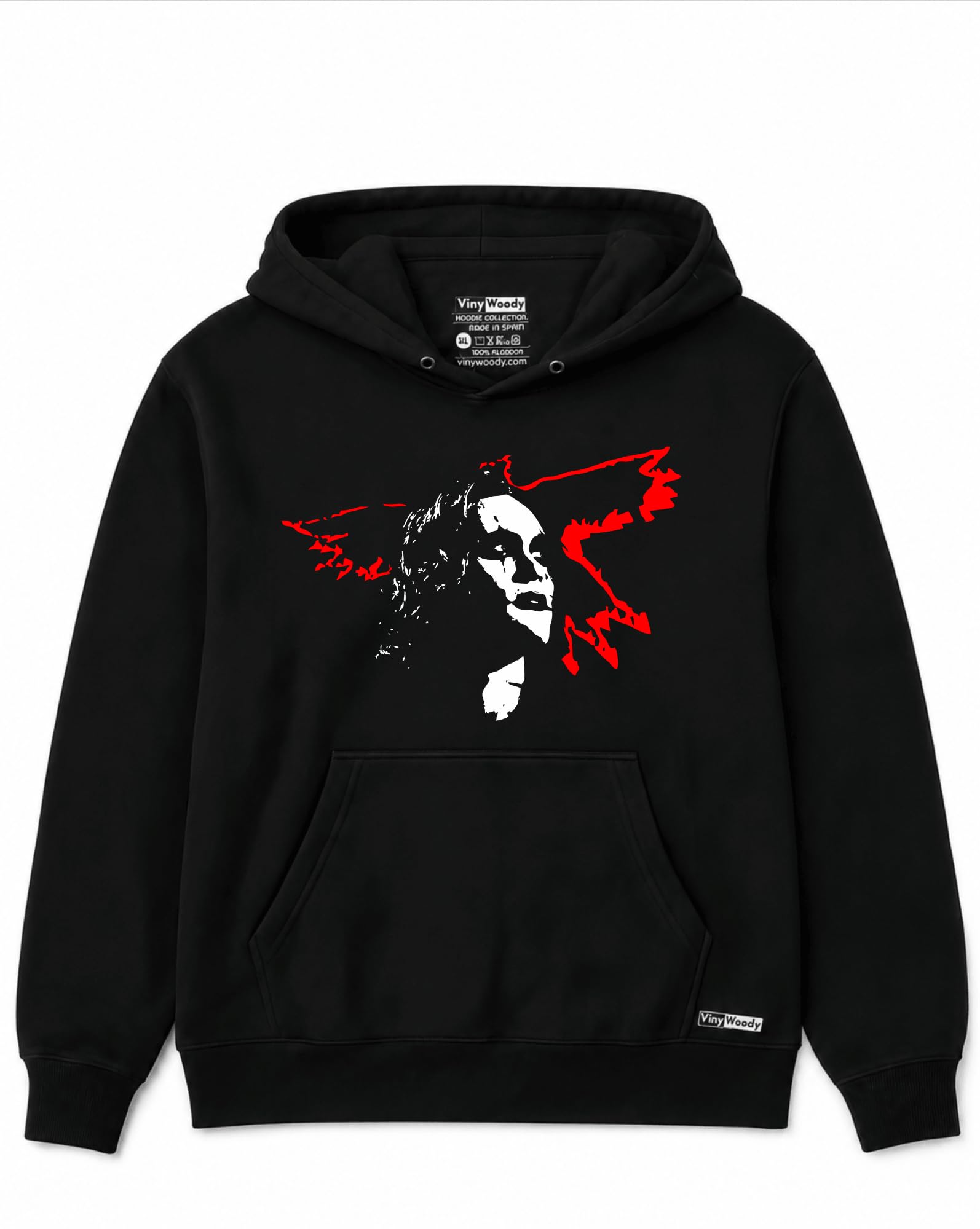 Czarna bluza z kapturem z czerwonym wzorem Raven Unisex