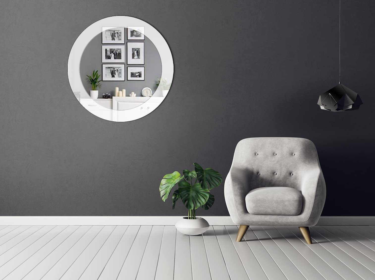Miroir Mural Rond En Quartz Cristal Blanc 18 Pouces – Décoration Luxe Fait Main