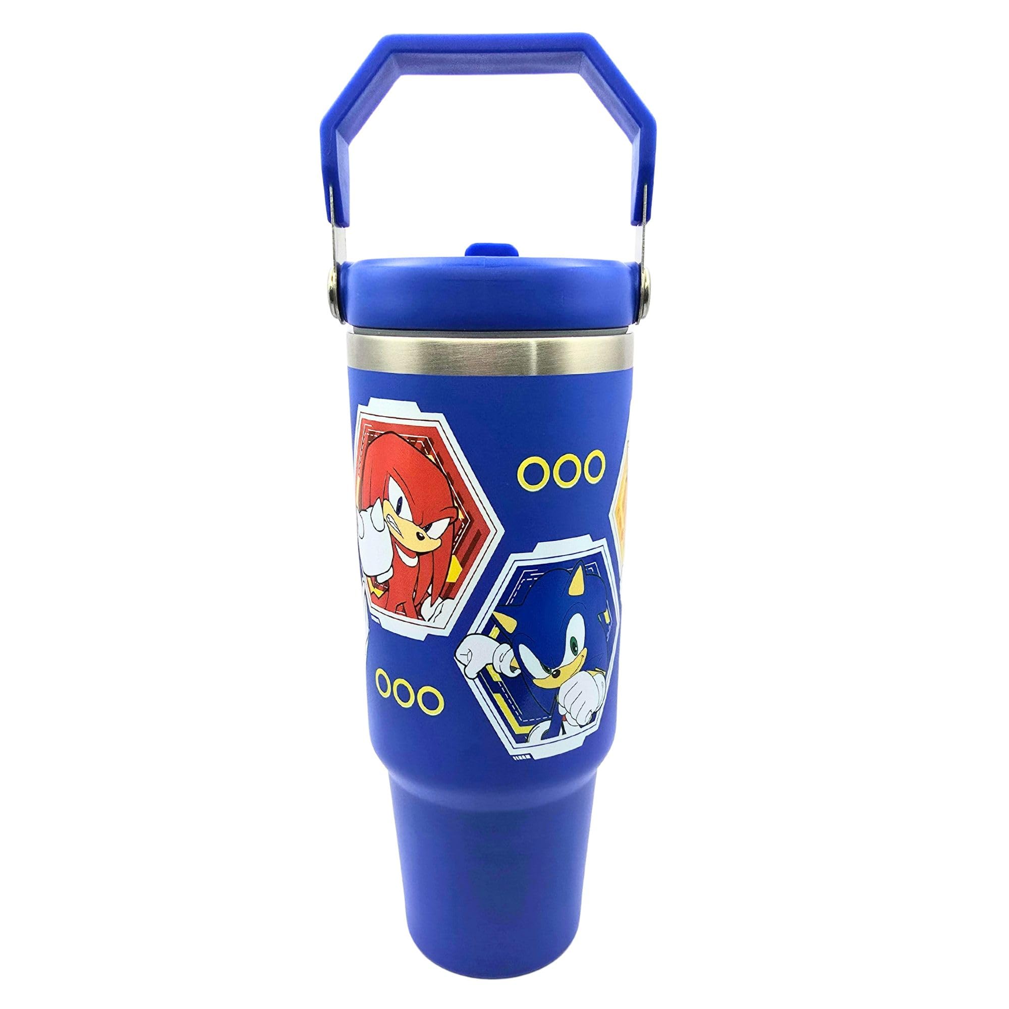 Sonic The Hedgehog 900ml Insulated Travel Mug Drinks Cup Tumbler + Leakproof Straw & Lid | Steel Double Wall Water Bottle | Cold for 17Hrs & Hot for 5Hrs, Blue