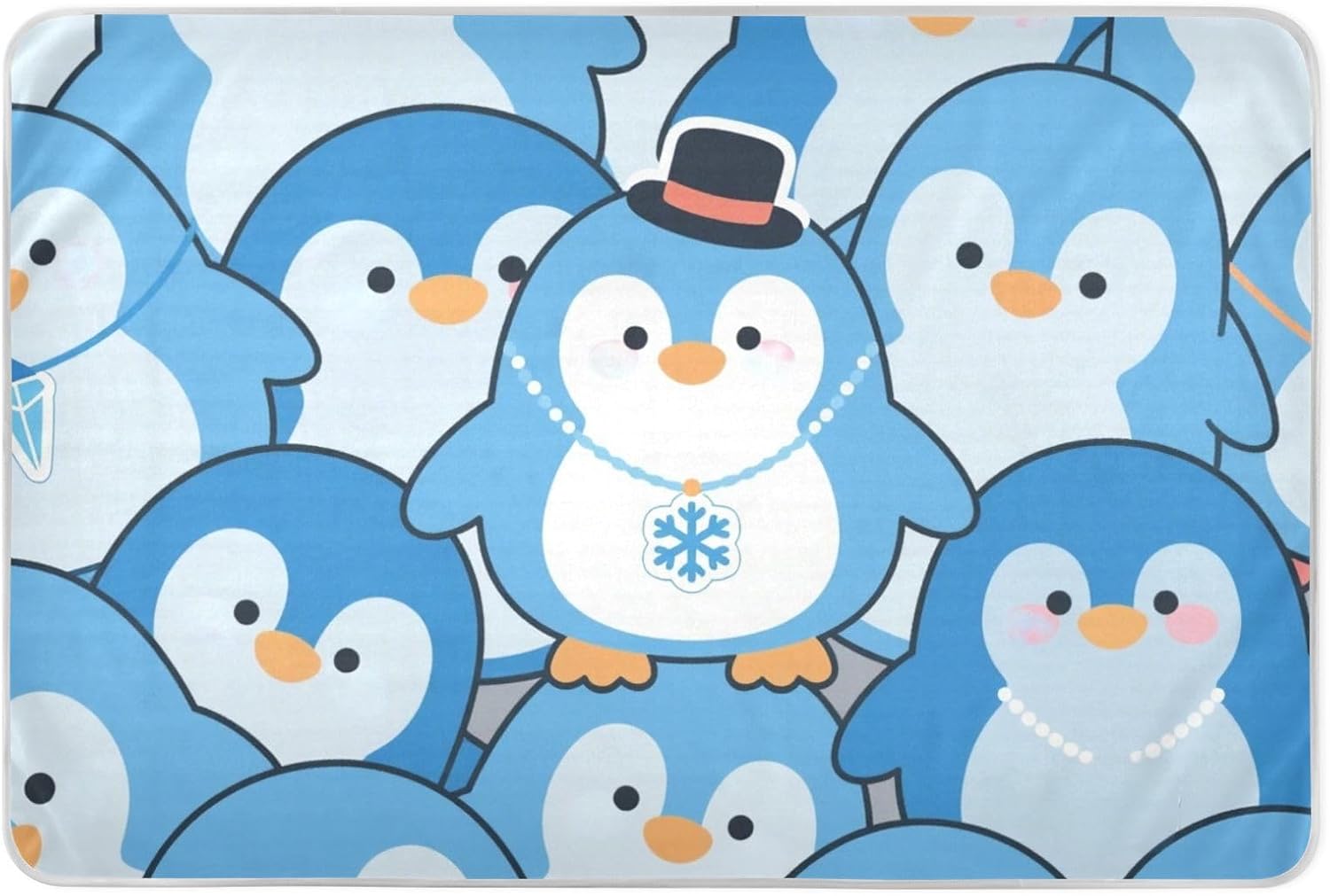 Cartoon Cute Penguin Blue Extra Large Resuable Training Pee Pads for Kids Soft Absorbent Toddler Bed Pee Pads Breathable Cradle Mattress for Kids Adults Pets , 52" L x 34" W
