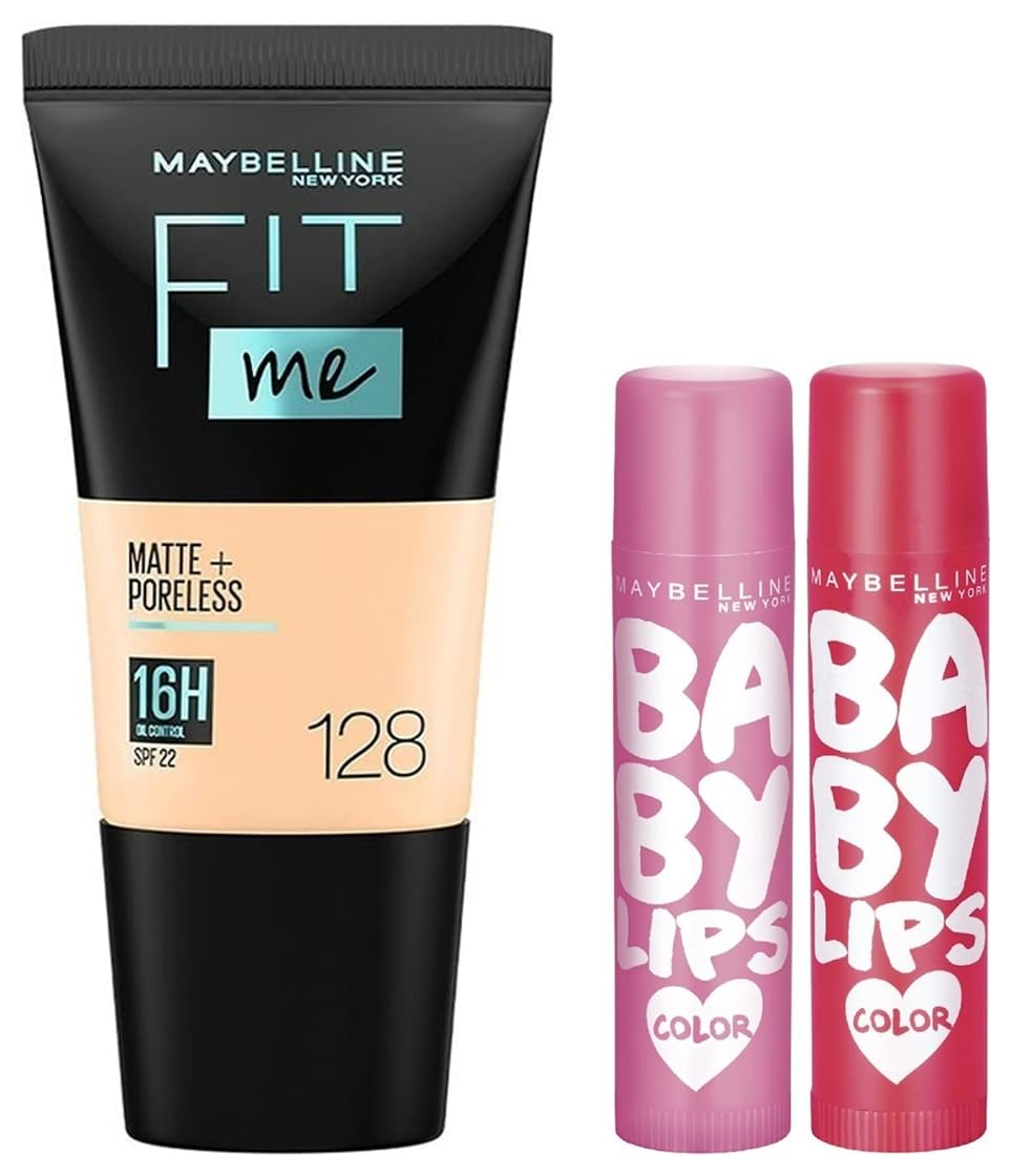 Maybelline New York Lip Balm, Baby Lips, Pink, Red,(Pack of 2), 8g & Maybelline New York Liquid Foundation, Matte & Poreless, 128 Warm Nude, 18 ml-image-24