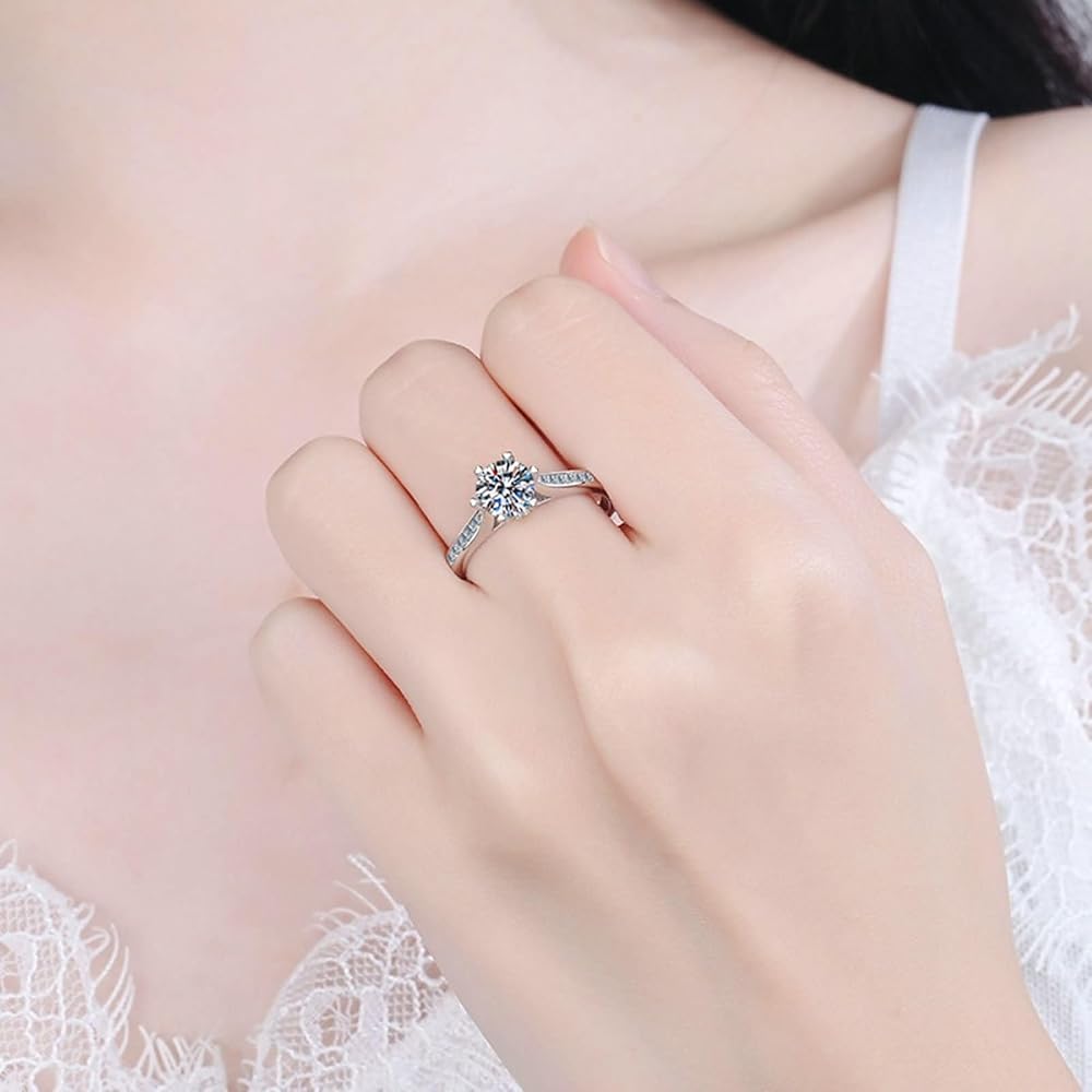 Homxi Womens Rings Sterling Silver Engagement,6 Claws with Cubic