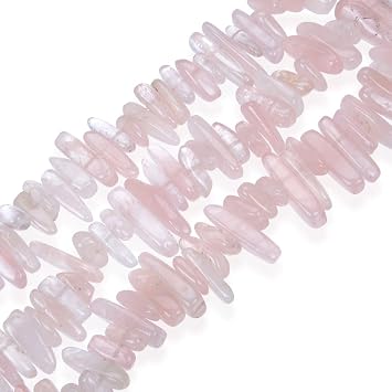Adabele 15 Inch Natural Rose Quartz Pink Crystal Gemstone Stick Point Loose Beads Drilled Hole 7mm-23mm Gem Stone Pendant Drop Stick for Craft Jewelry Making GZ5-10