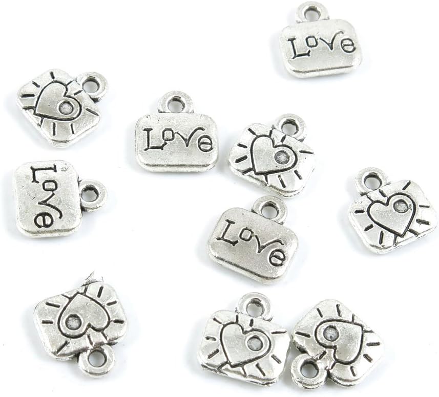 940 Pieces Antique Silver Jewelry Making Supply Charms Findings D4PY0 Love Heart Tag Signs