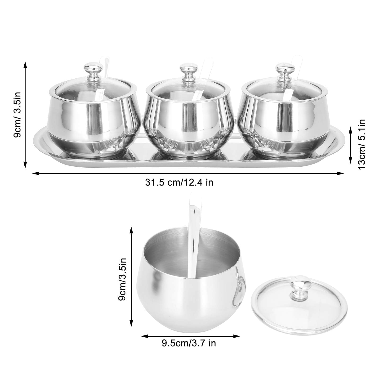 Zuckerdose Aus Edelstahl, Multifunktionaler Zuckerbehälter Gewürzbehälter Gewürzdose Edelstahl Zuckertopf Set Mit Deckel Transparent Und Zucker Löffel Tablett Aufbewahrungsorganisation Für Küche