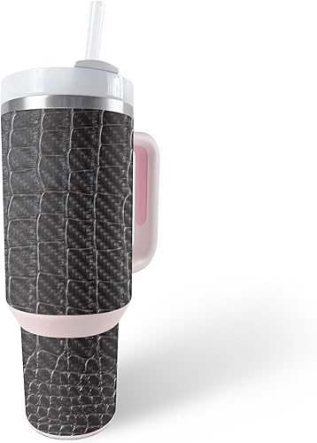 Miniatura 5 de MightySkins - Piel de fibra de carbono compatible con el vaso Stanley The Quencher H2.0 FlowState de 40 onzas, cuero negro, acabado de fibra de