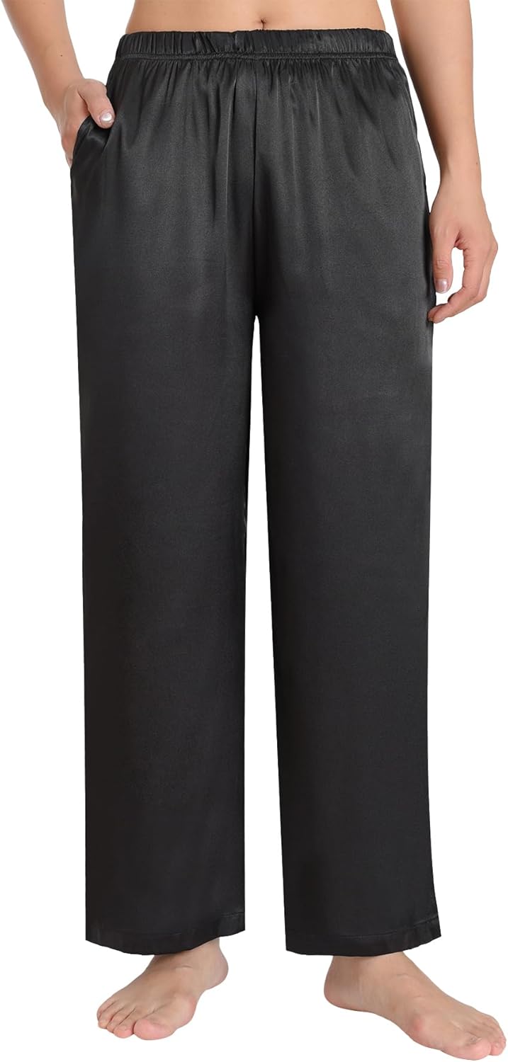 Latuza Women's Petite Satin Lounge Pants Silky Wide Leg Pajama Pants