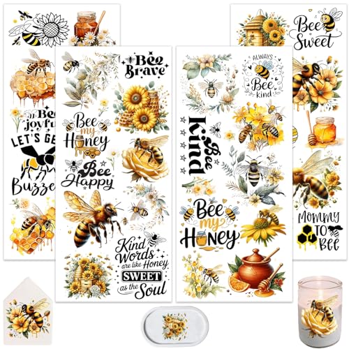Dorsbaby 4 Sheets Rub on Transfers for Crafts Bees Furniture Transfers for Wood Glass Plastic & Ceramics Decorative Decals