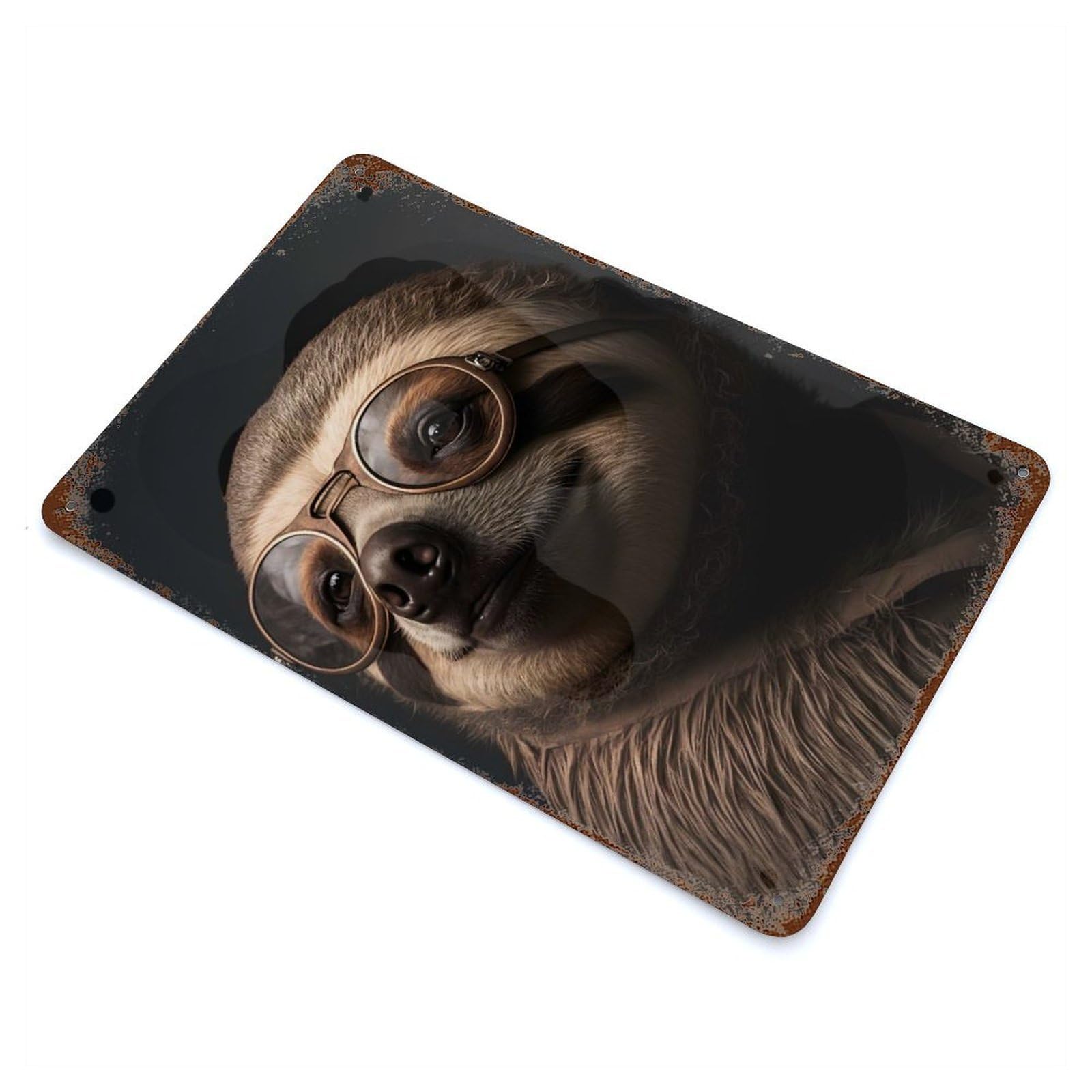 Garage Style Cute Sloth Portrait Distressed Metal Wall Sign 11.8"x7.9", Decorative Metal Wall Art for Bar And Workshop