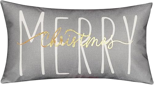 ONWAY Funda de almohada de Navidad de 12 x 20 pulgadas, color gris dorado y gris, decoración de casa de campo, para sofá, decoración del hogar