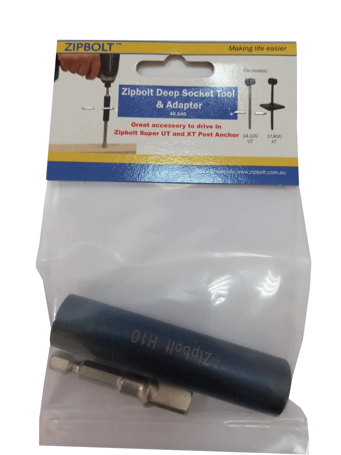 Zipbolt 40.540 Deep Socket Driver, 10mm, Accessory for Zipbolt 14.110 Super UT and 17.800 XT