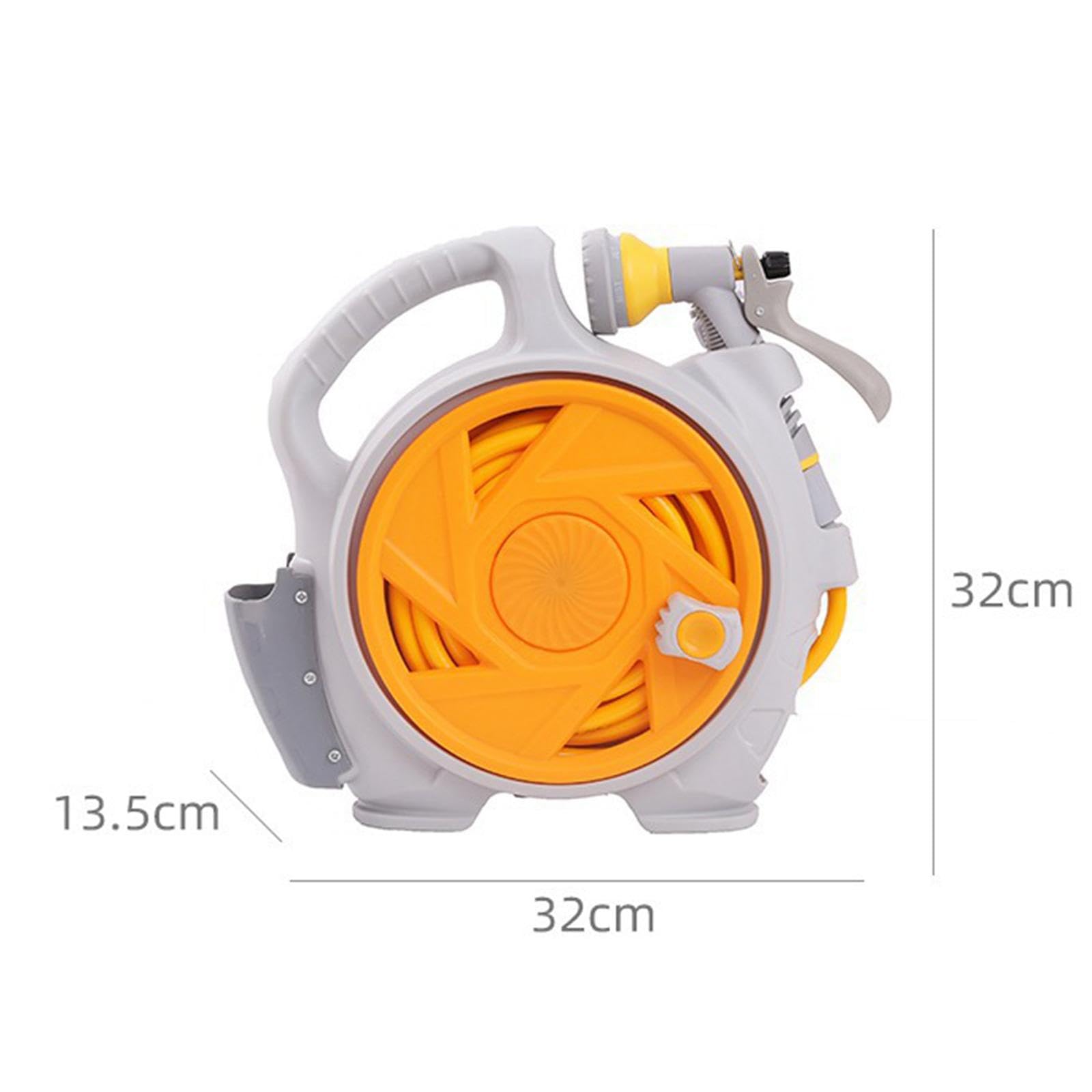 Carro Portamanguera de Jardín con Enrollador Compacto Organizador Soporte Pulverizador Material PP Adecuado para Lavado de Autos Limpieza de Ventanas, Amarillo