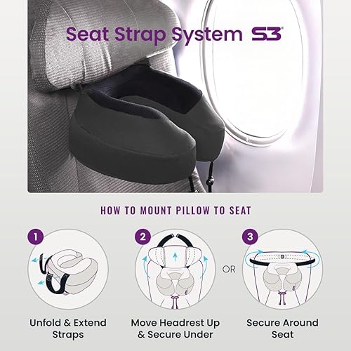 Vista 26 de Cabeau Evolution S3 Almohada de viaje – Correas al asiento del avión – Garantiza que tu cabeza no se caiga hacia adelante – Relájate con espuma
