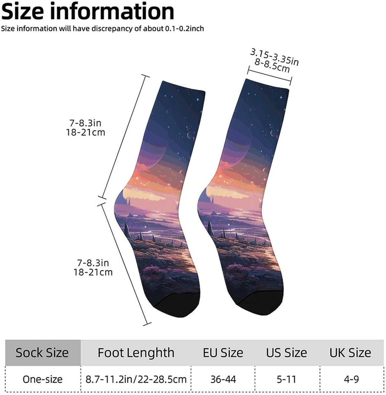 Breathable Sports Socks, Moisture Wicking, Lightweight Crew Socks | Colorful Retro Space Theme Athletic Calf Socks for Women Men, Casual, Anti-Slip, Multifunctional Work Socks