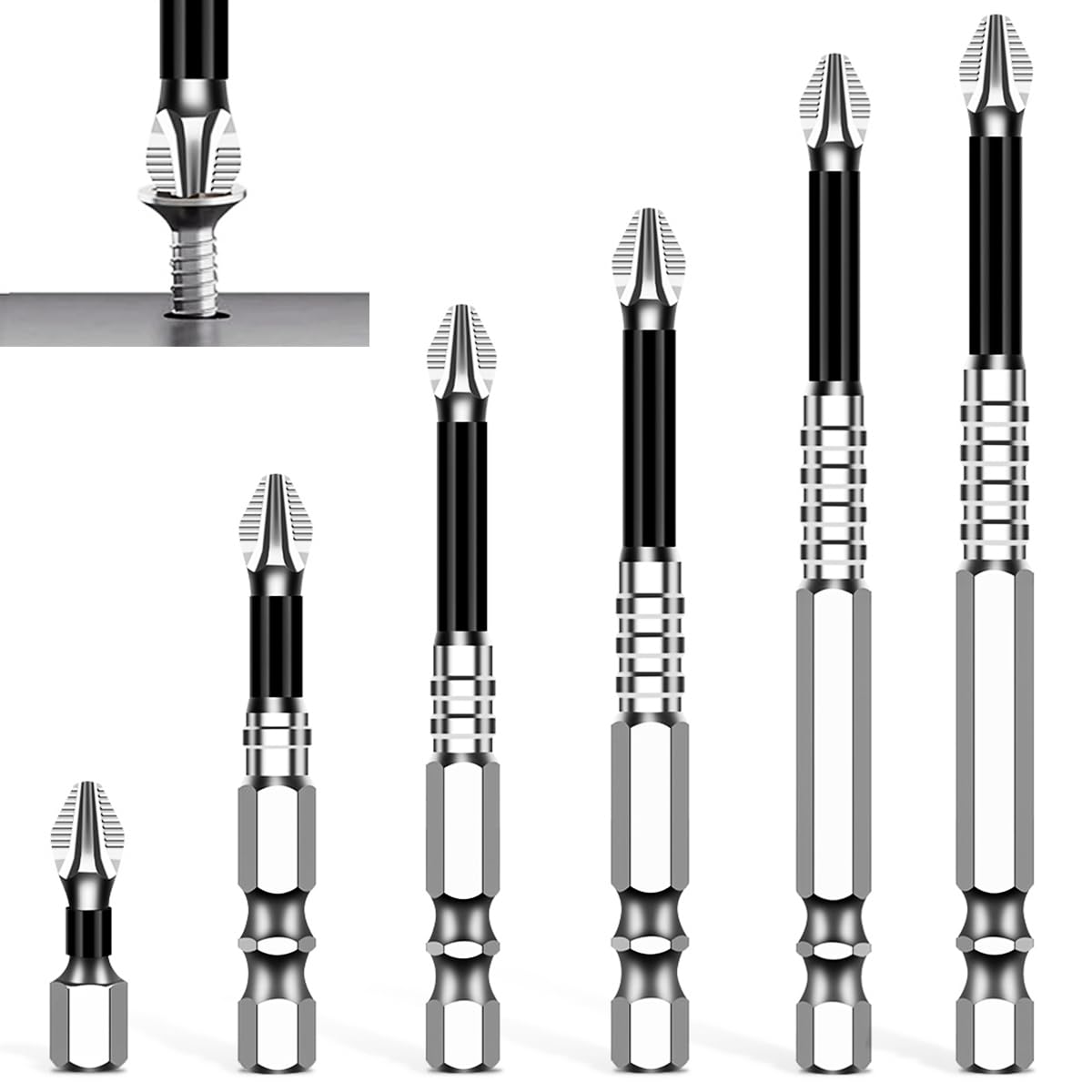 serplex Serplex® 6Pcs Magnetic Screwdriver Bit Set, Electric Drill Screwdrivers Bits Heavy Duty Alloy Steel Magnetic PH2 Head Universal 1/4 Hex Shank Screwdriver Bit for Electric Power Tools, Power Drill-picture-9