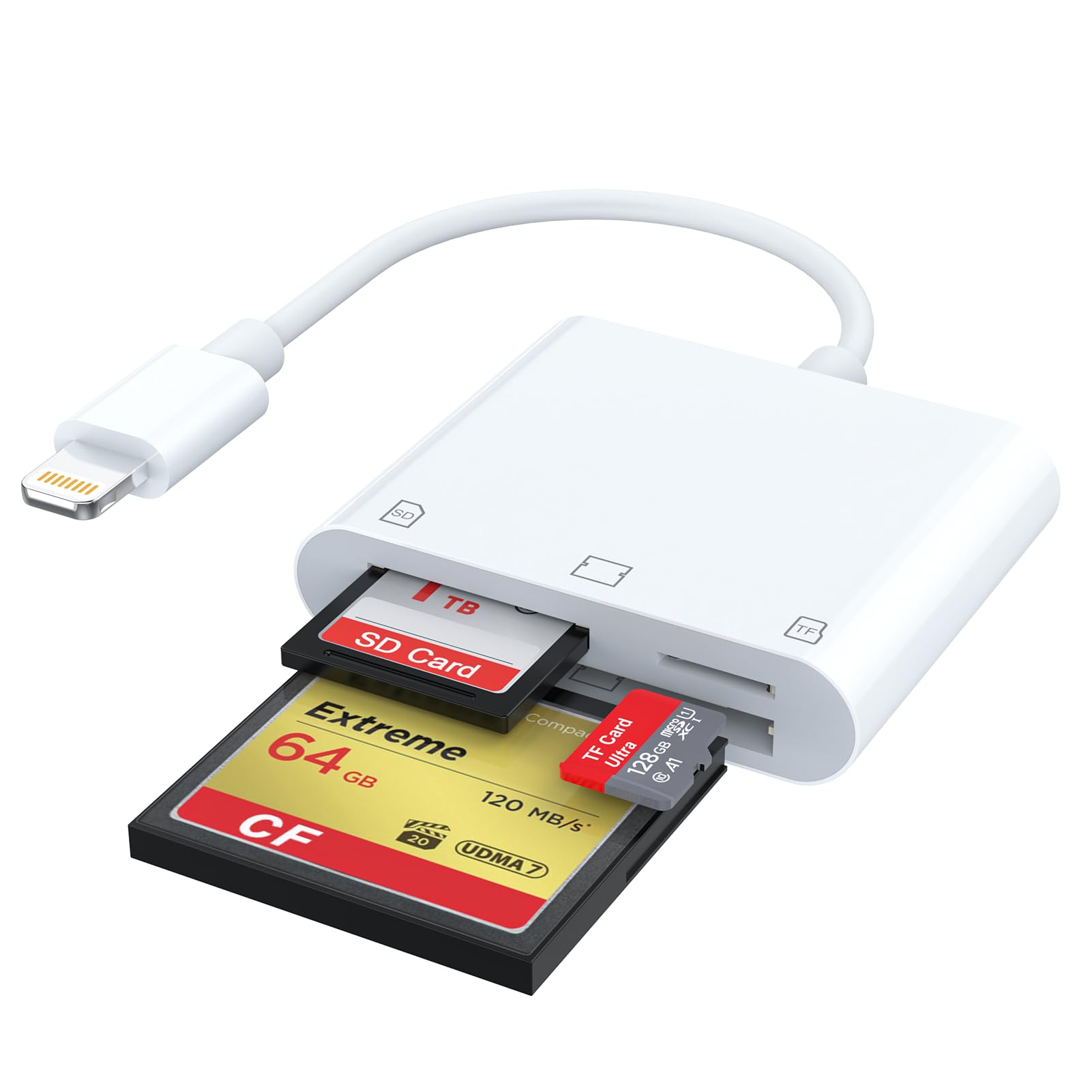 Opluz SD CF Card Reader 3 in 1 Compatible with iPhone/iPad SD CF TF Memory Card Reader Adapter Digital Game Trail Camera Accessories No Need App