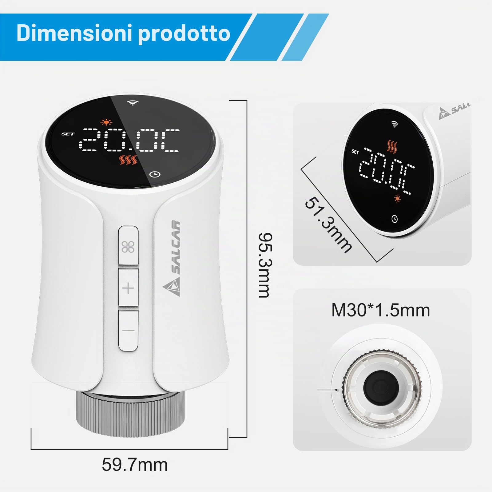 SALCAR Termostato WiFi TRV706W Testina Termostatica Compatibile con Amazon Alexa e Google Home Termostato Programmabile Tuya Radiatore, Nessun Gateway Richiesto (1)