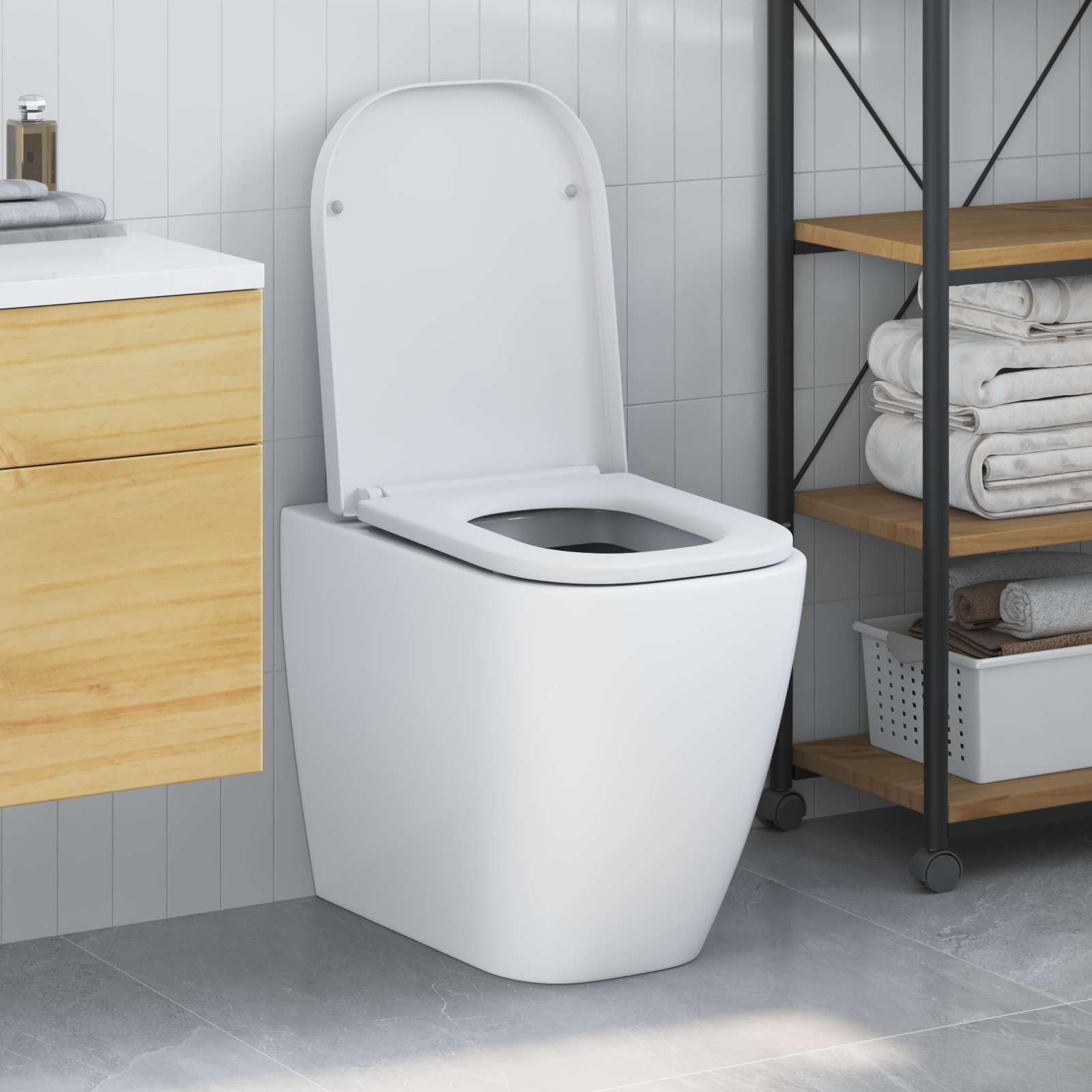 Sedile WC bianco, 47,5 x 35 x 3,6 cm, in duroplast, moderno sedile WC con linee pulite, resistente e durevole, facile da montare, per interni