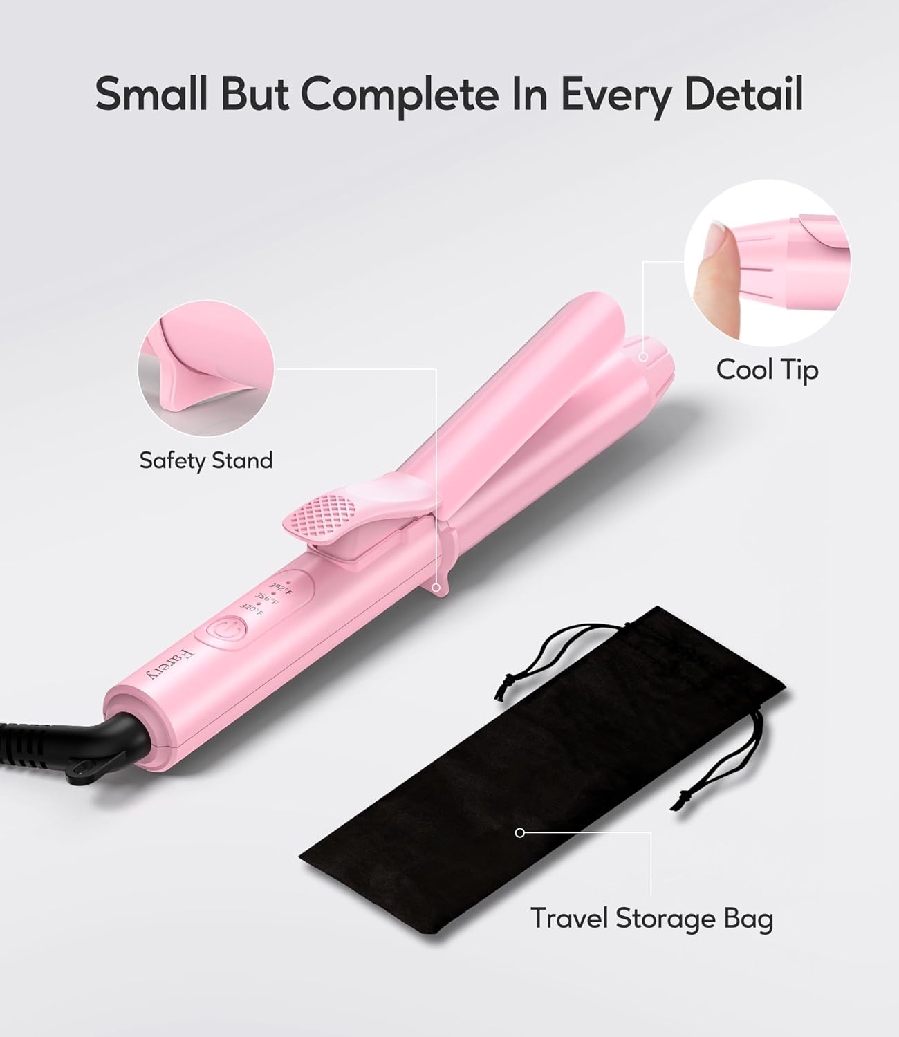 FARERY Mini Curling Iron 1 Inch, Ceramic Mini Hair Curler with 3 Adjustable Temp, Auto-Off, 100-240V Dual Voltage for Travel, Infused with Keratin & Argan Oil, Travel Size Curling Iron with StorageBag - Image 6